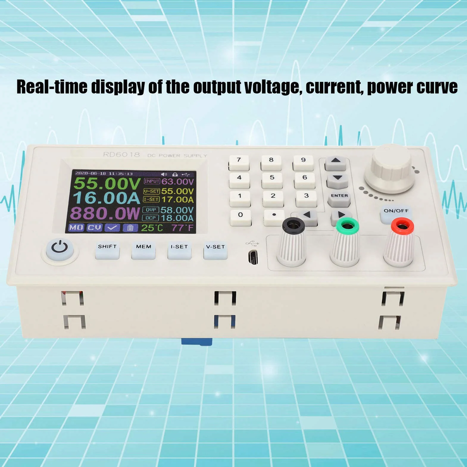 Eujgoov Regulowany Zasilacz Stabilizowany Regulator Napięcia 6-70 V do 0-60 V Moduł Podwyższania i Obniżania Napięcia z Wyświetlaczem LCD RD6018
