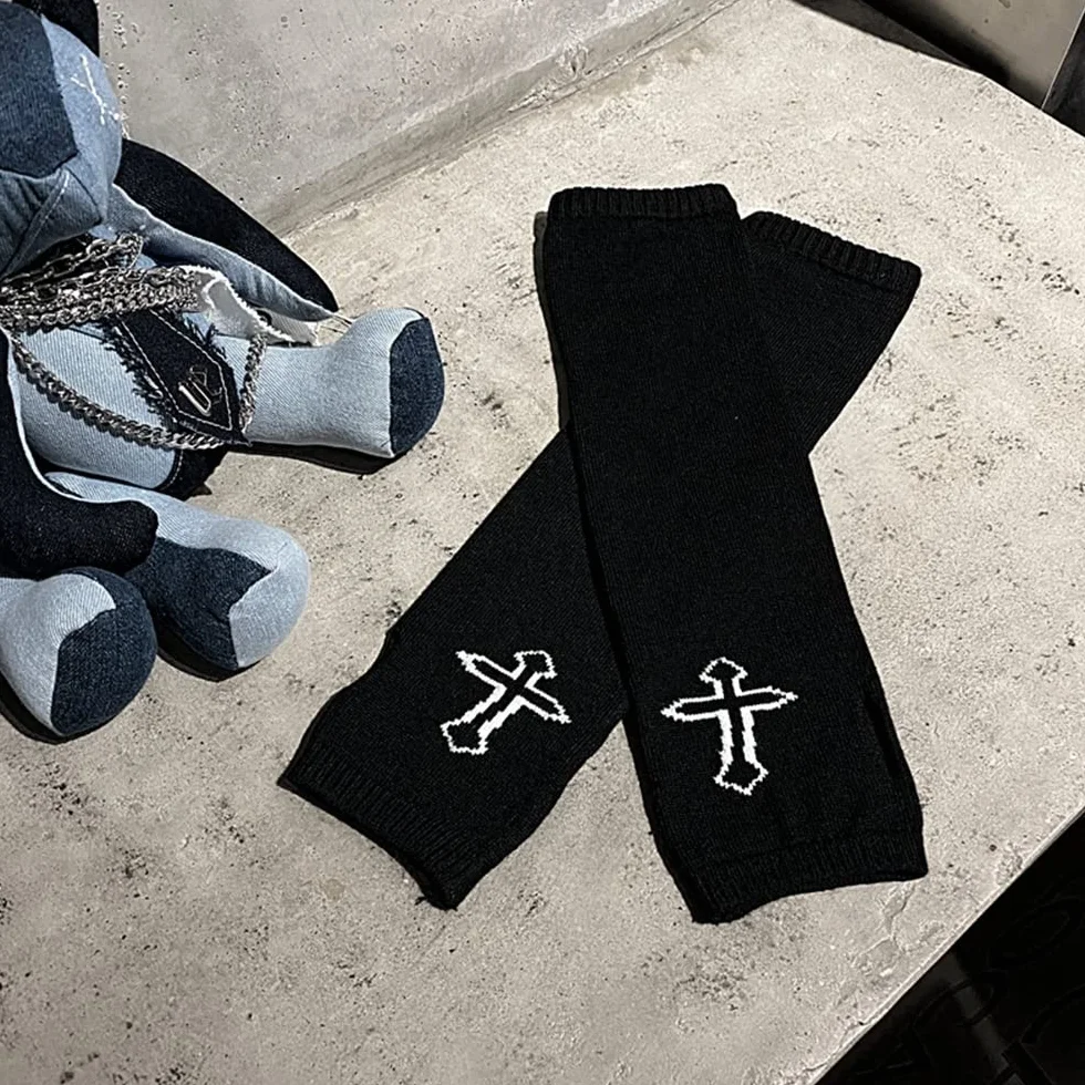 Rękawiczki damskie gotyckie rękawy rękaw Cool Black Moon Cross Printed Hip Hop Mankiety na ramię