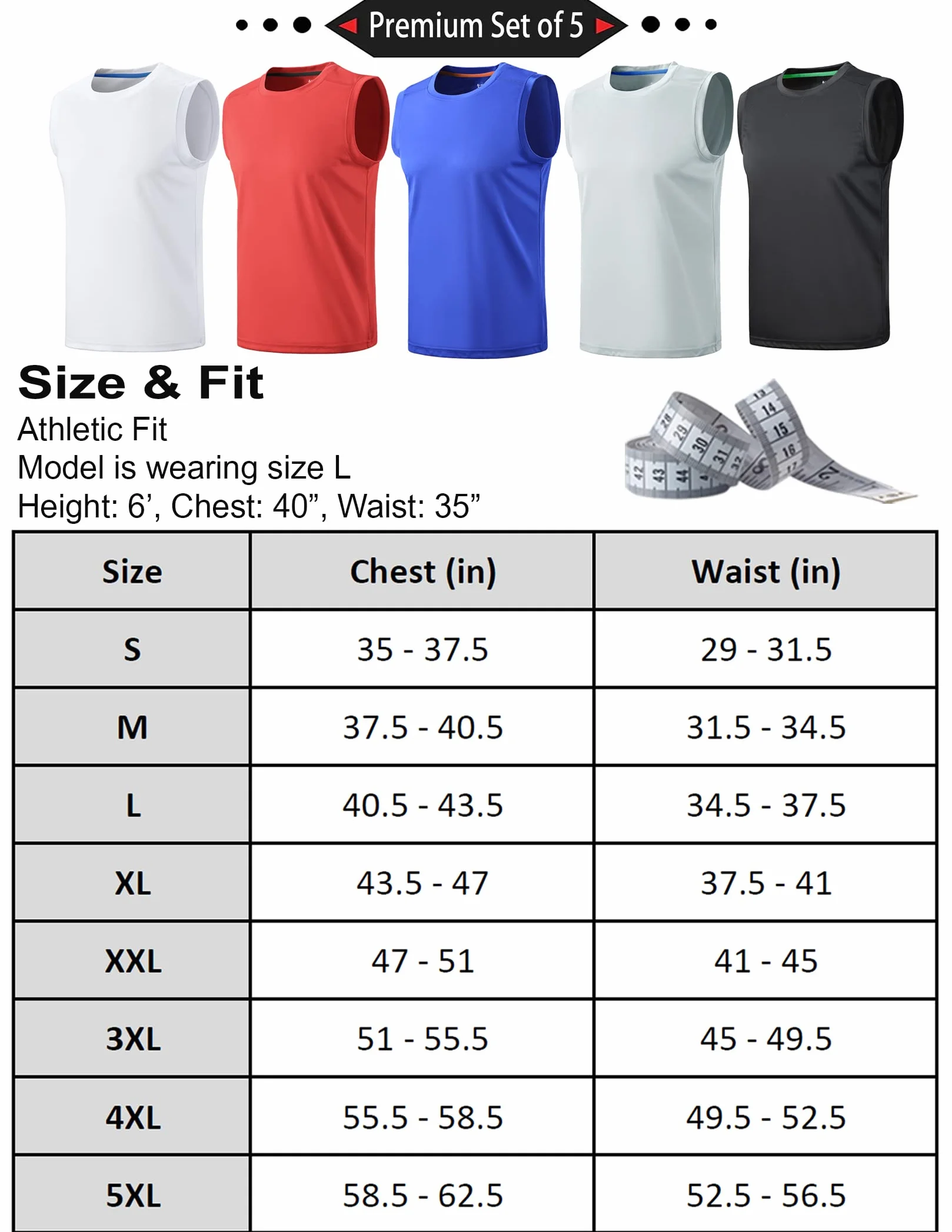 Liberty Imports Men's Stretch Cool Dry Muscle Tank Tops Athletic Sleeveless Workout Shirts Pack of 5 X-Large