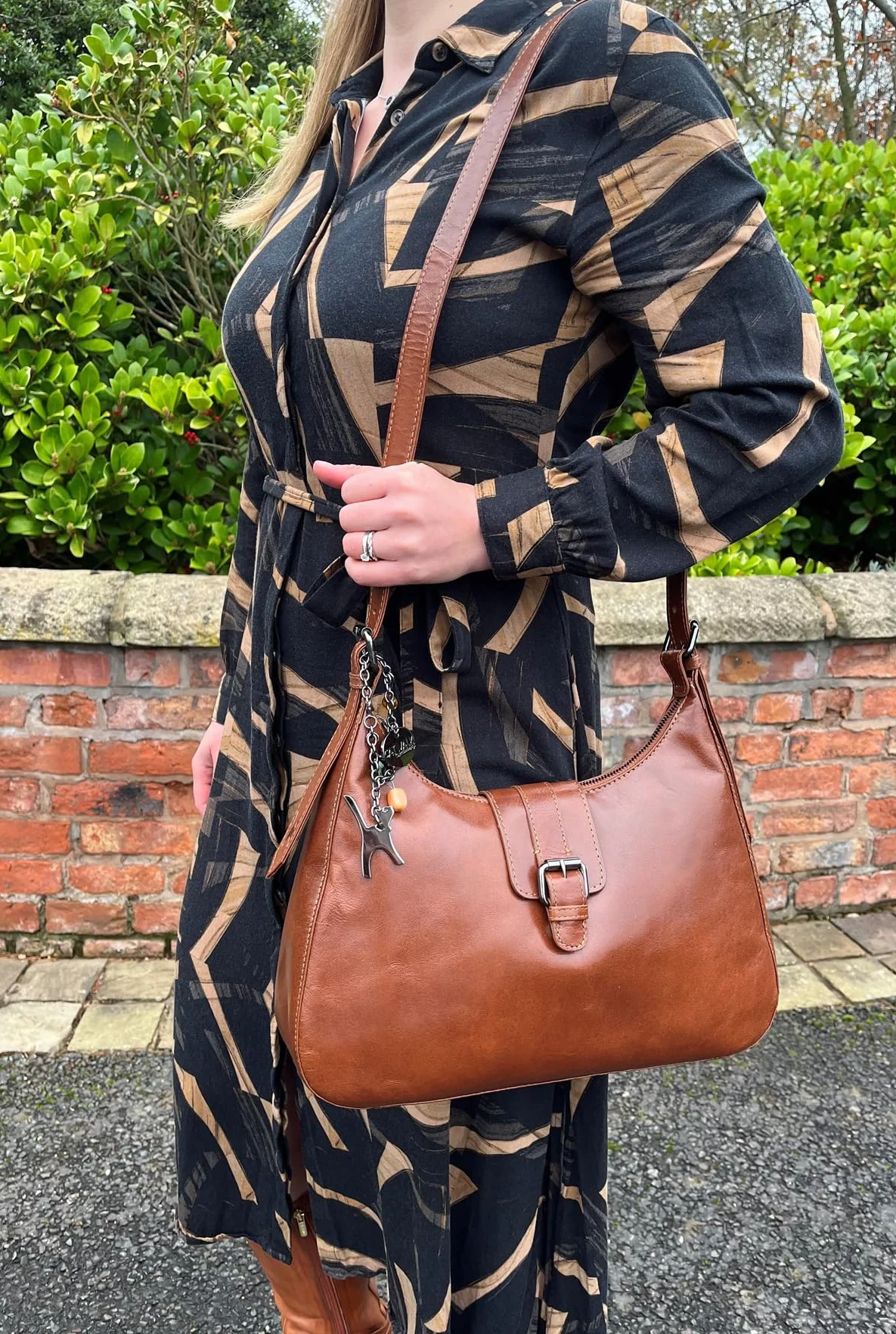 Catwalk Collection Skórzana Torba na Ramię dla Kobiet - Średnia Tote - Harlie