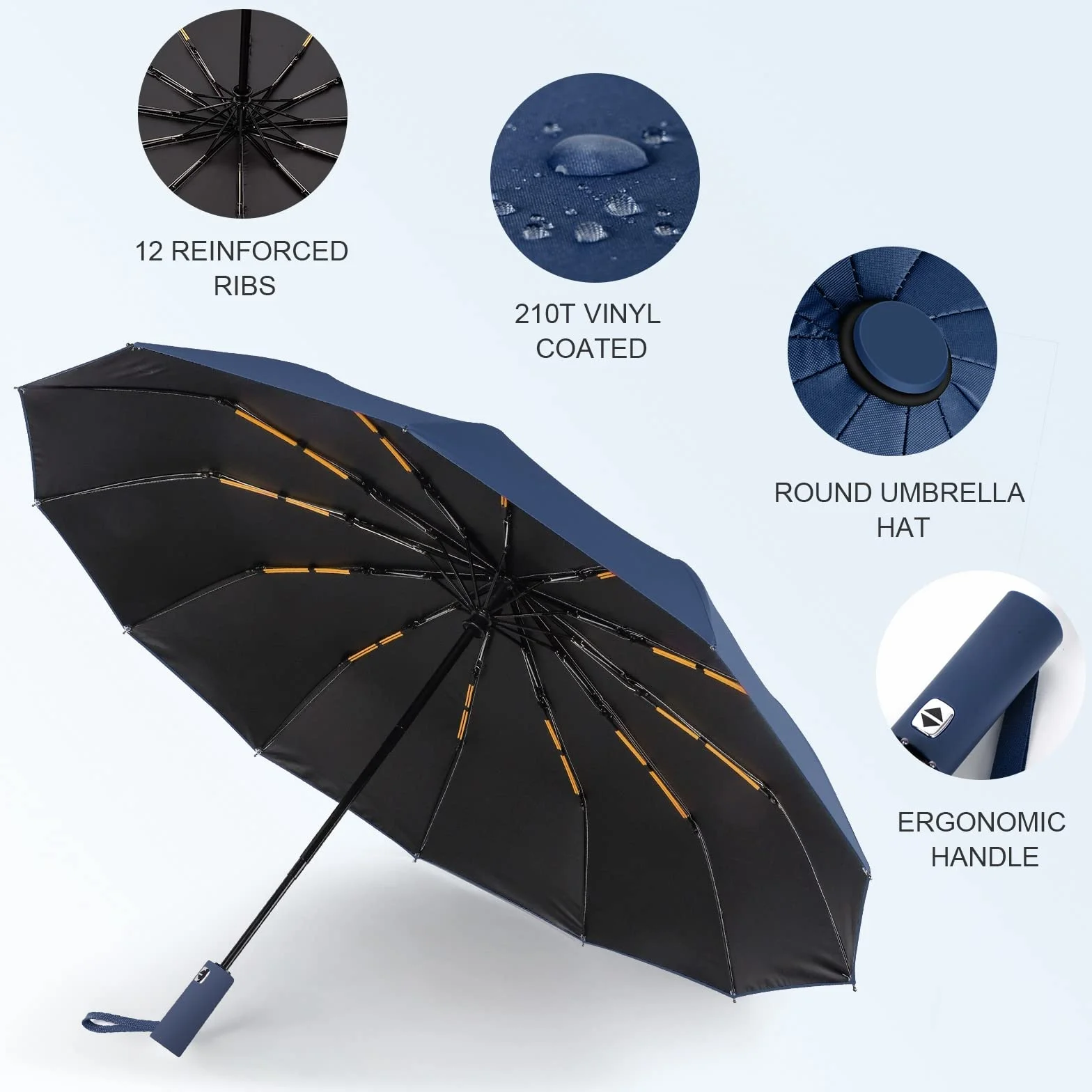 LAMA Składany parasol, odwrócony parasol, wiatroszczelny, mocny, automatyczne otwieranie/zamykanie, anty-UV, kompaktowy, przenośny parasol podróżny z paskami odblaskowymi na deszcz, słońce