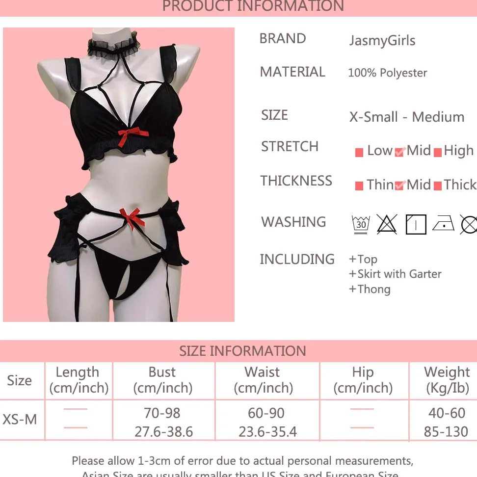 bielizna cosplay strój kawaii anime kostium bikini uroczy koronkowy biustonosz i majtki bielizna z paskiem do pończoch czarny, Czarny, S-M