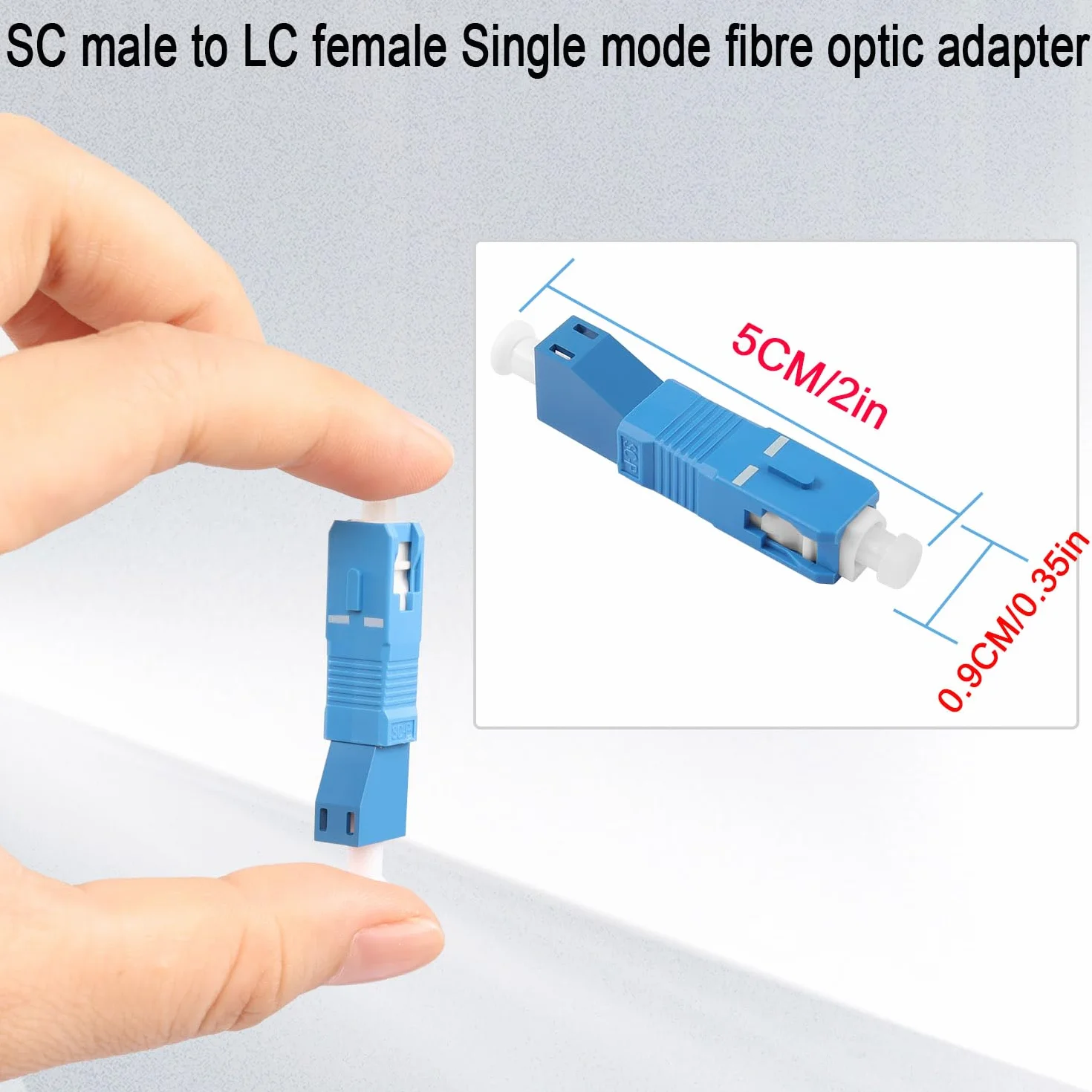 QIANRENON SC męski na LC żeński jednomodowy adapter SM 9/125μm SC/UPC na LC/UPC hybrydowy konwerter simplex, do światłowodowych sieci/paneli krosowych, optycznego miernika, czerwonego pióra