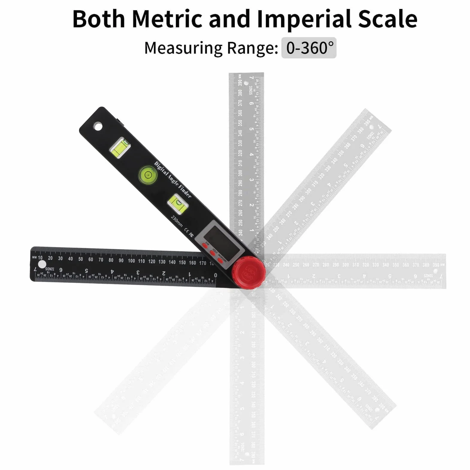Finans Digital Angle Finder, Struktura Blokująca 360 Stopni, 4 w 1 Wielofunkcyjny Linijka Kątowa z LED HD, Kątownik Cyfrowy Wyszukiwarka Kąta dla Domu na Zewnątrz, Poziom