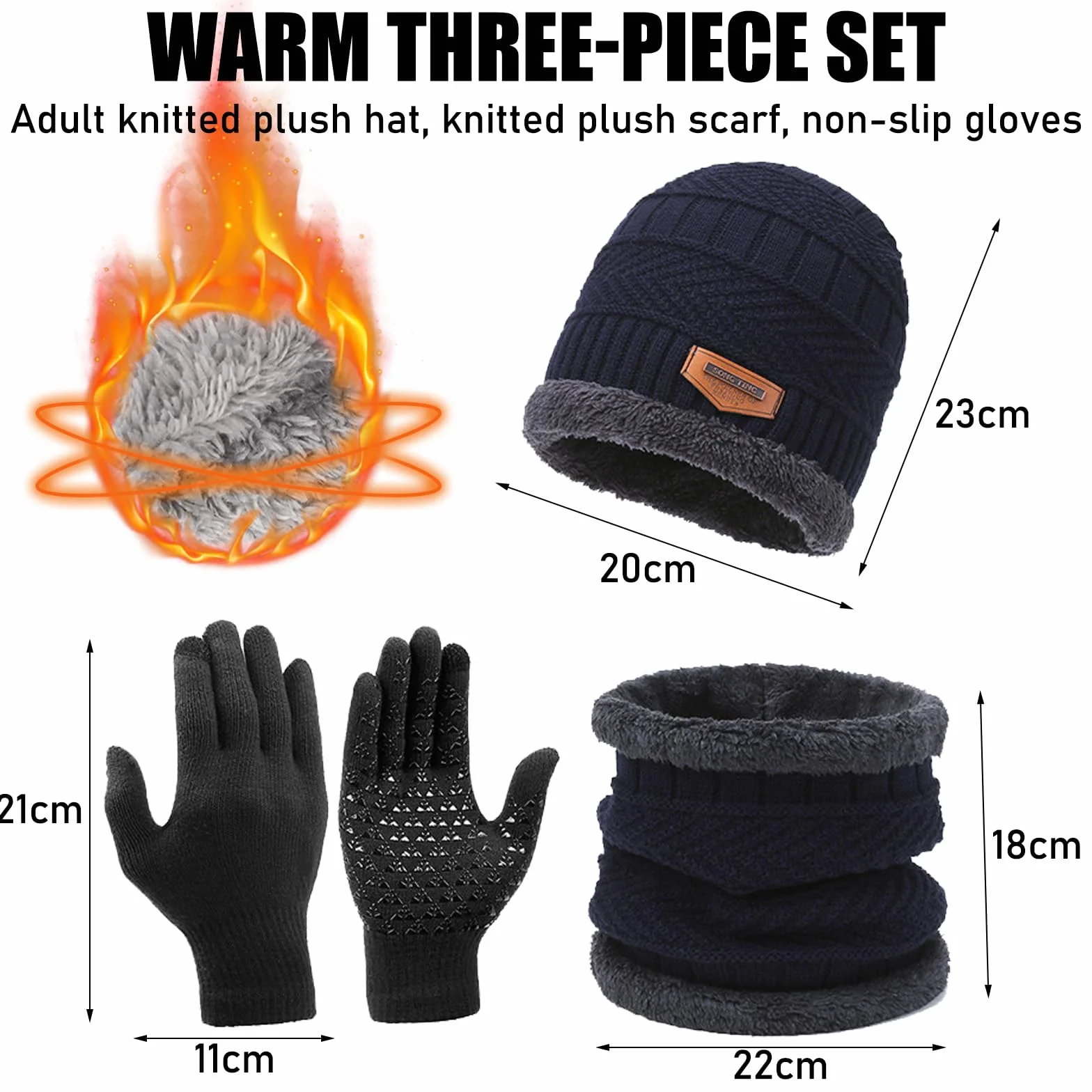 Czapka zimowa szalik rękawiczki 3 w 1 zestaw, dzianinowa czapka beanie, okrągły szalik, antypoślizgowa rękawica do ekranu dotykowego