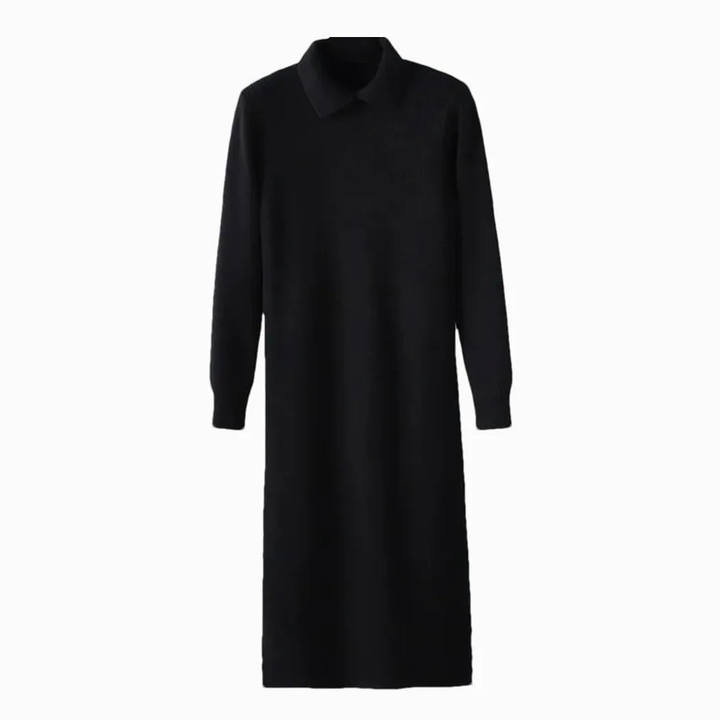 Disimlarl Damski sweter z dzianiny z klapą długi sweter oversize maxi sukienka pulower luźne czarne sukienki