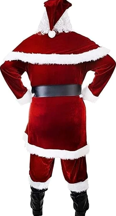 7 szt. kostium Świętego Mikołaja zestaw świąteczny Plus Size Deluxe aksamitny kostium Świętego Mikołaja dla mężczyzn dorosłych nastolatków