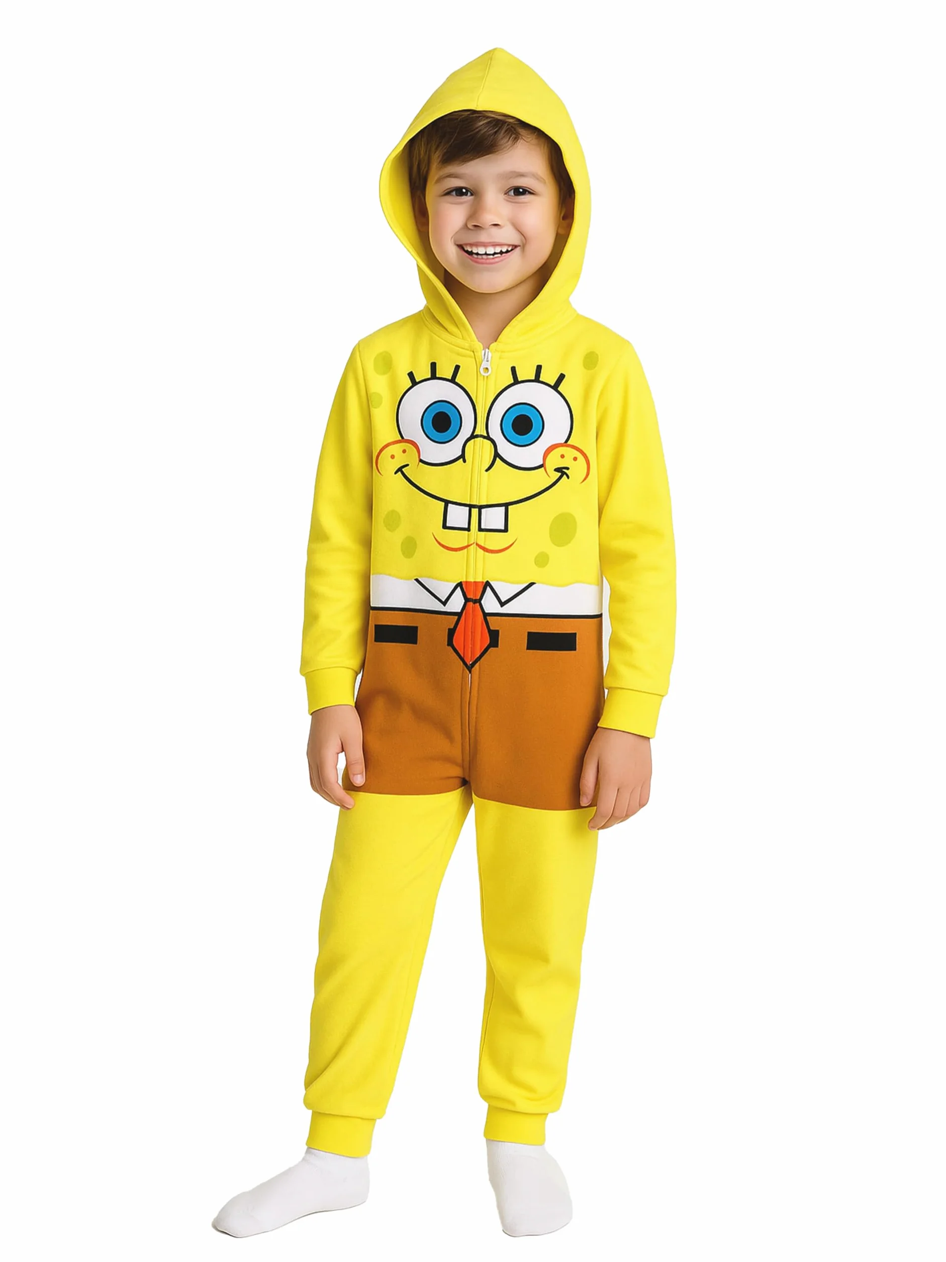Spongebob kombinezon z kapturem dla dziewcząt i chłopców, jednoczęściowy, uniseks, żółty