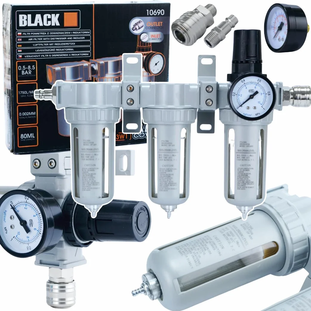 Black FILTR ODWADNIACZ ODOLEJACZ REDUKTOR SEPARATOR POWIETRZA KOMPRESOR 1/2 BLACK