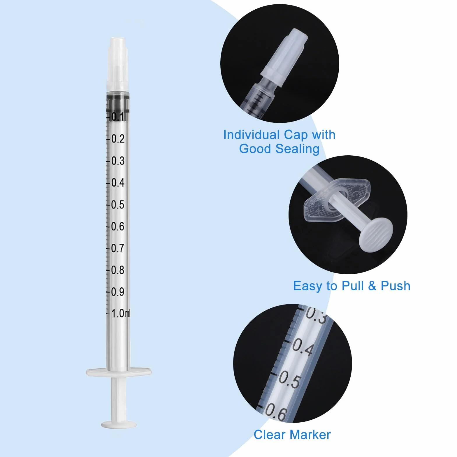 60 sztuk strzykawek 1 ml z nasadką, z tworzywa sztucznego, bez igły, plastikowa strzykawka do uzupełniania i pomiaru oleju, aplikator kleju, do karmienia zwierząt domowych, laboratoriów naukowych
