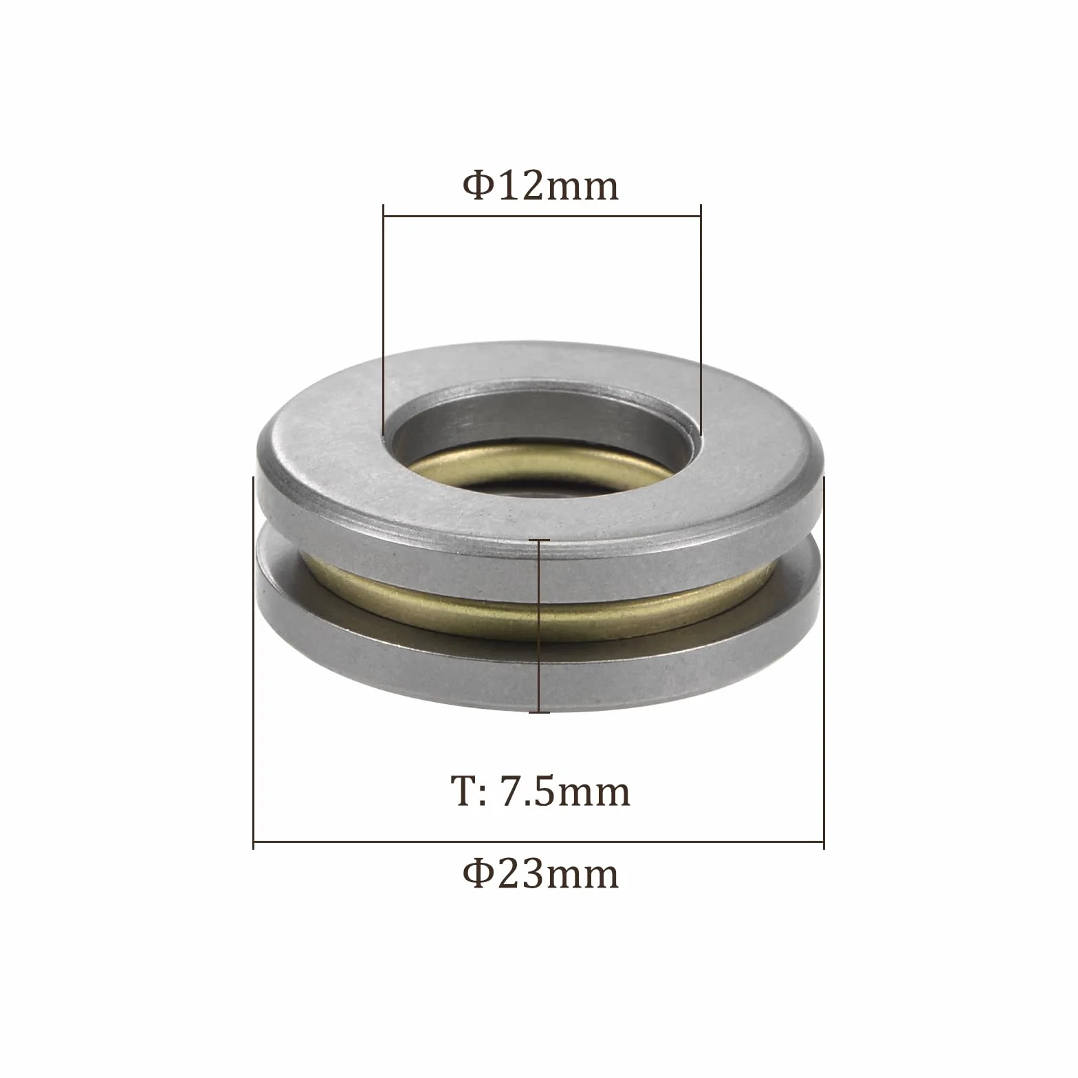 2 szt. Łożyska kulkowe wzdłużne F12-23M - [12 mm średnica otworu x 23 mm średnica zewnętrzna x 7,5 mm szerokość] pojedynczy kierunek do zastosowań obrotowych, z mocowaniem klatkowym