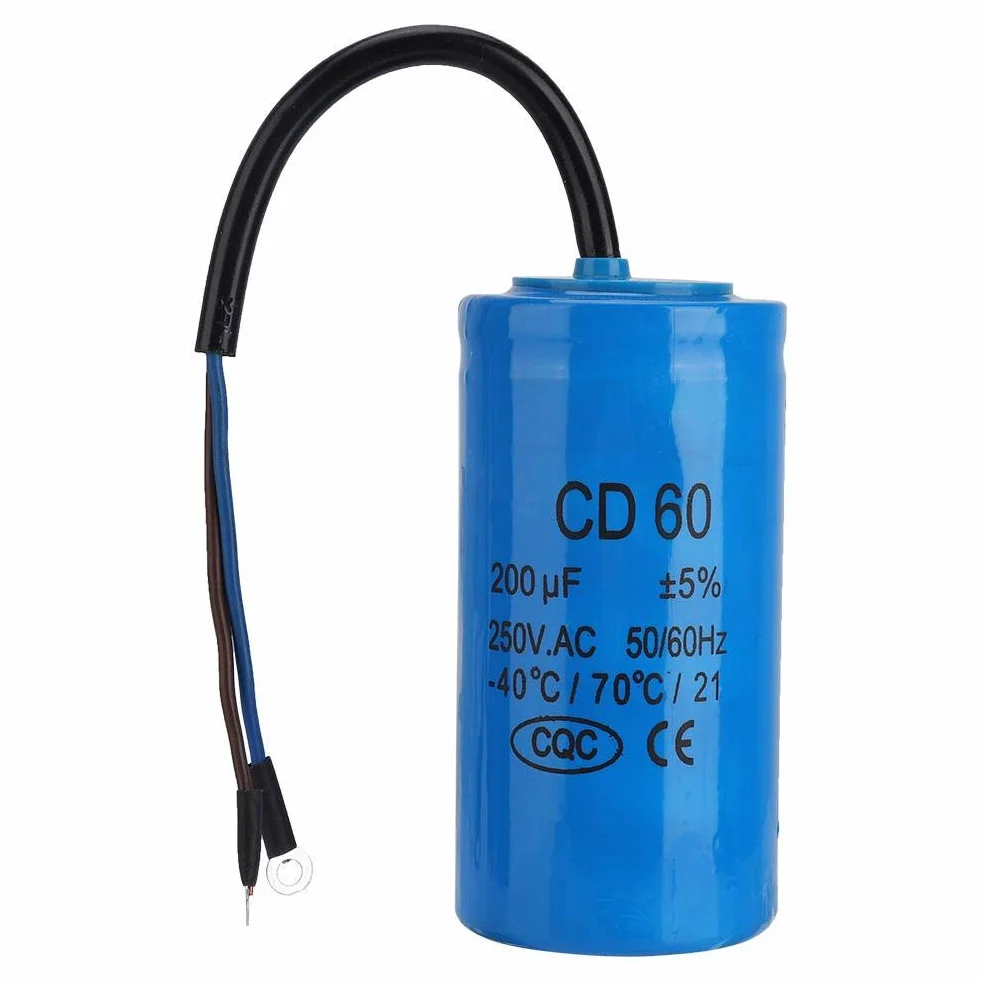 CD60 200uF Uruchom kondensator z przewodem 250VAC 50/60Hz do sprężarki powietrza silnika