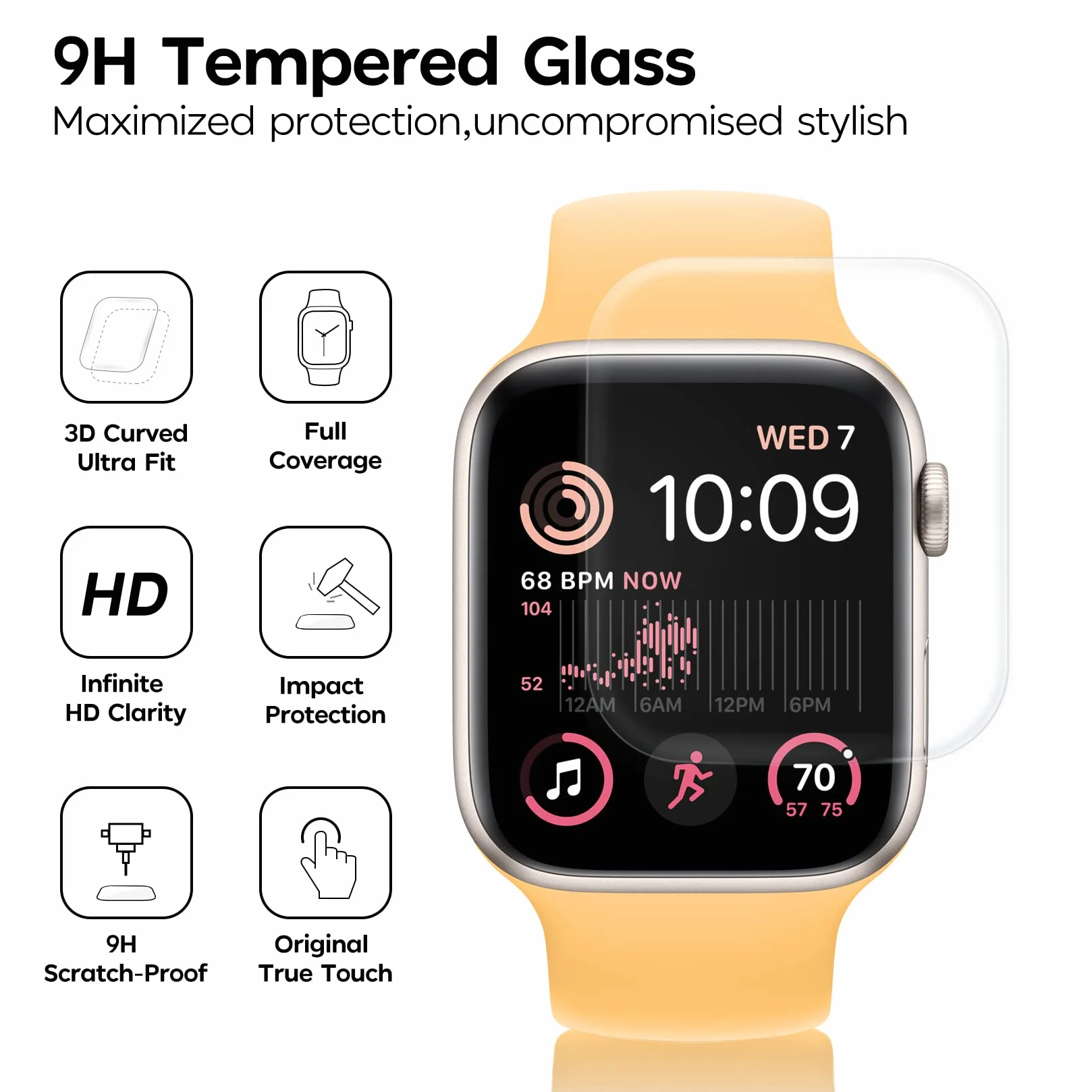 Mowei ochraniacz ekranu 44 mm do Apple Watch Series SE/4/5/6, szkło hartowane 3D 9H, pełne pokrycie bez pęcherzyków, wodoodporna osłona Infinite HD, 3-pak (2022)