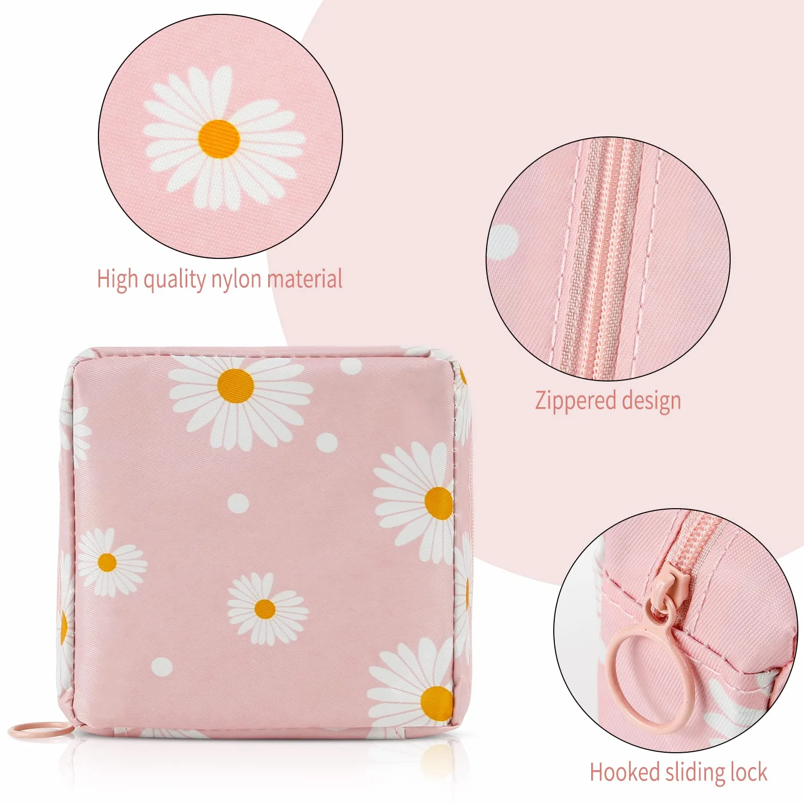 2-pak torby do przechowywania podpasek higienicznych Comius Sharp wodoodporny zapinany na zamek worek do przechowywania podpasek higienicznych 13x13cm torba na pierwszy okres dla dziewcząt/kobiet
