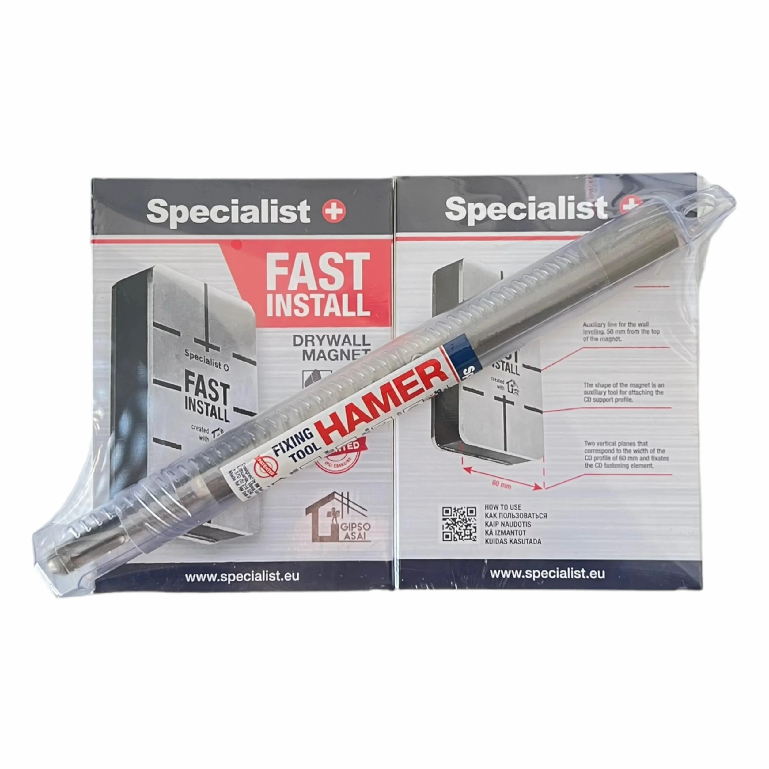 Specialist+ 2 Stück FAST INSTALL-Gipsmagnet und HAMER-Steckertreiber für die Installation von Metallrahmen im Trockenbau I Hilfsmittelset für Befestigung des CD-Trägerprofils Decken und Wänden