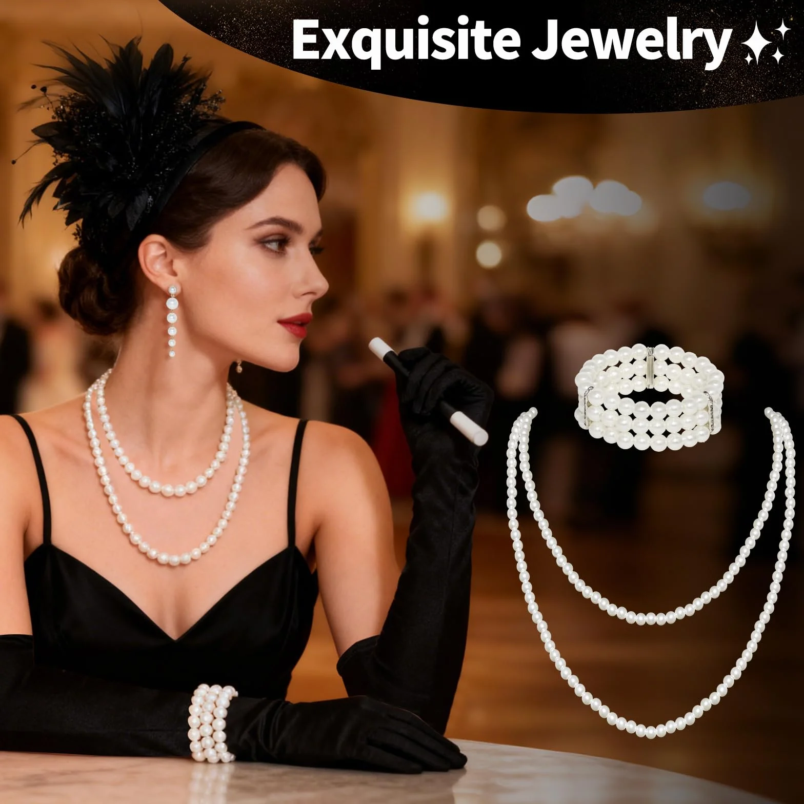 Zestaw akcesoriów w stylu lat 20. Gatsby, 6 sztuk, kostium damski z lat 20., na imprezę, Wielki Gatsby, podróż w czasie, akcesoria bożonarodzeniowe, modne akcesoria, różne modele