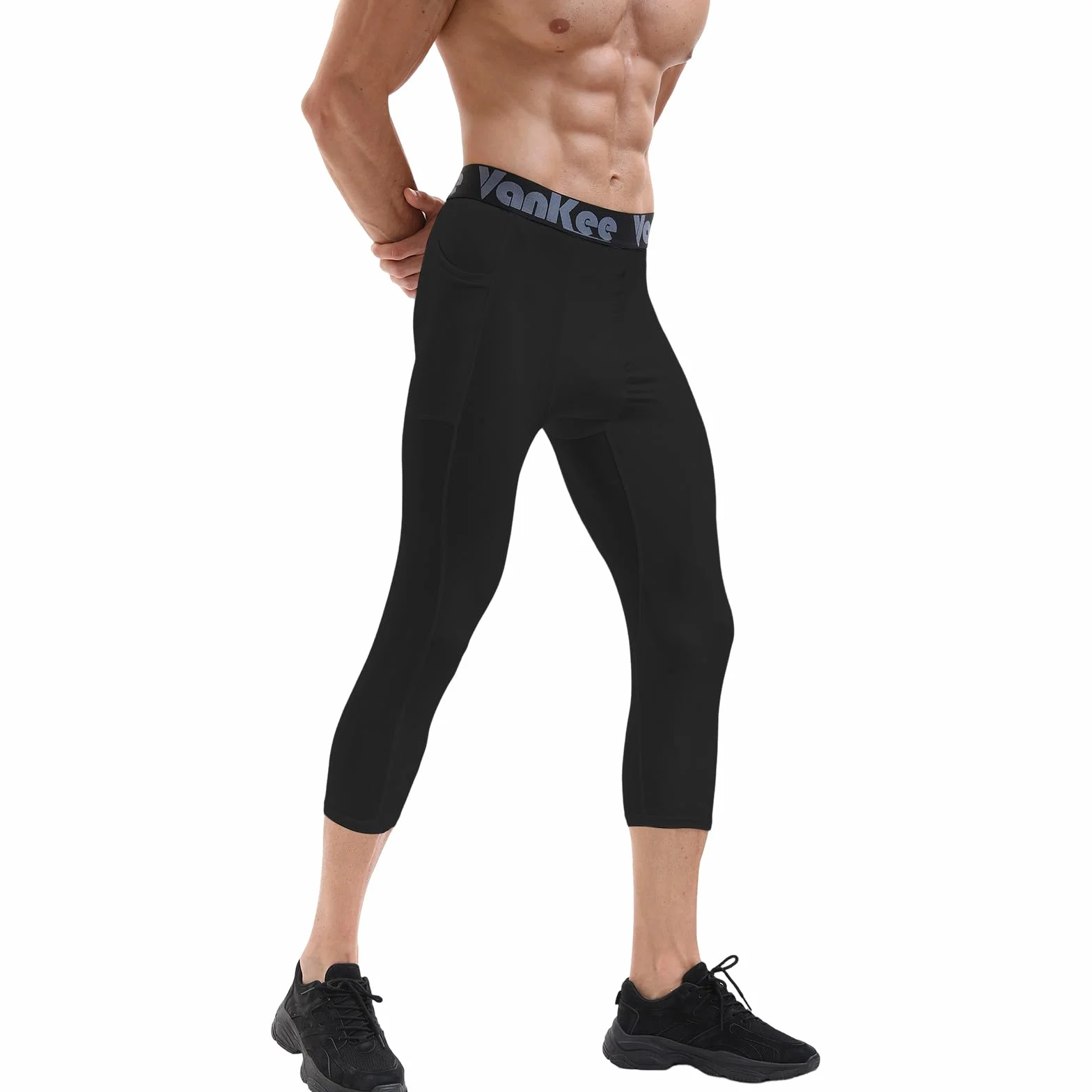 Męskie spodnie kompresyjne 3/4 z kieszeniami Sportowe legginsy do biegania Spodnie fitness Szybkoschnące spodnie do koszykówki Piłka nożna Joga Siłownia