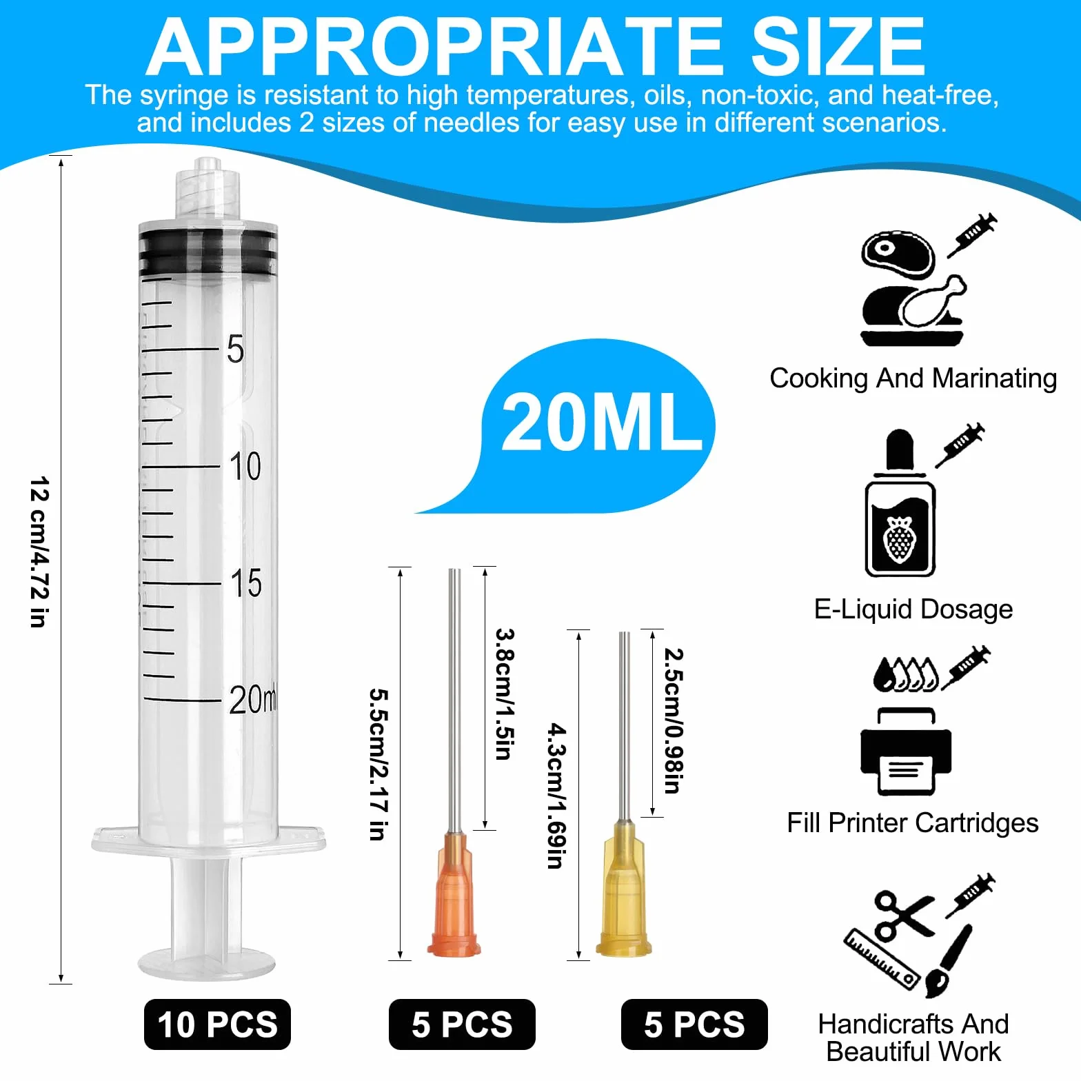 10 sztuk strzykawek 20 ml, strzykawka z tępą igłą, plastikowa strzykawka, strzykawka dozująca, strzykawka z siarą, strzykawka do iniekcji, do laboratorium, przemysłu, pomiaru przepływu, klej
