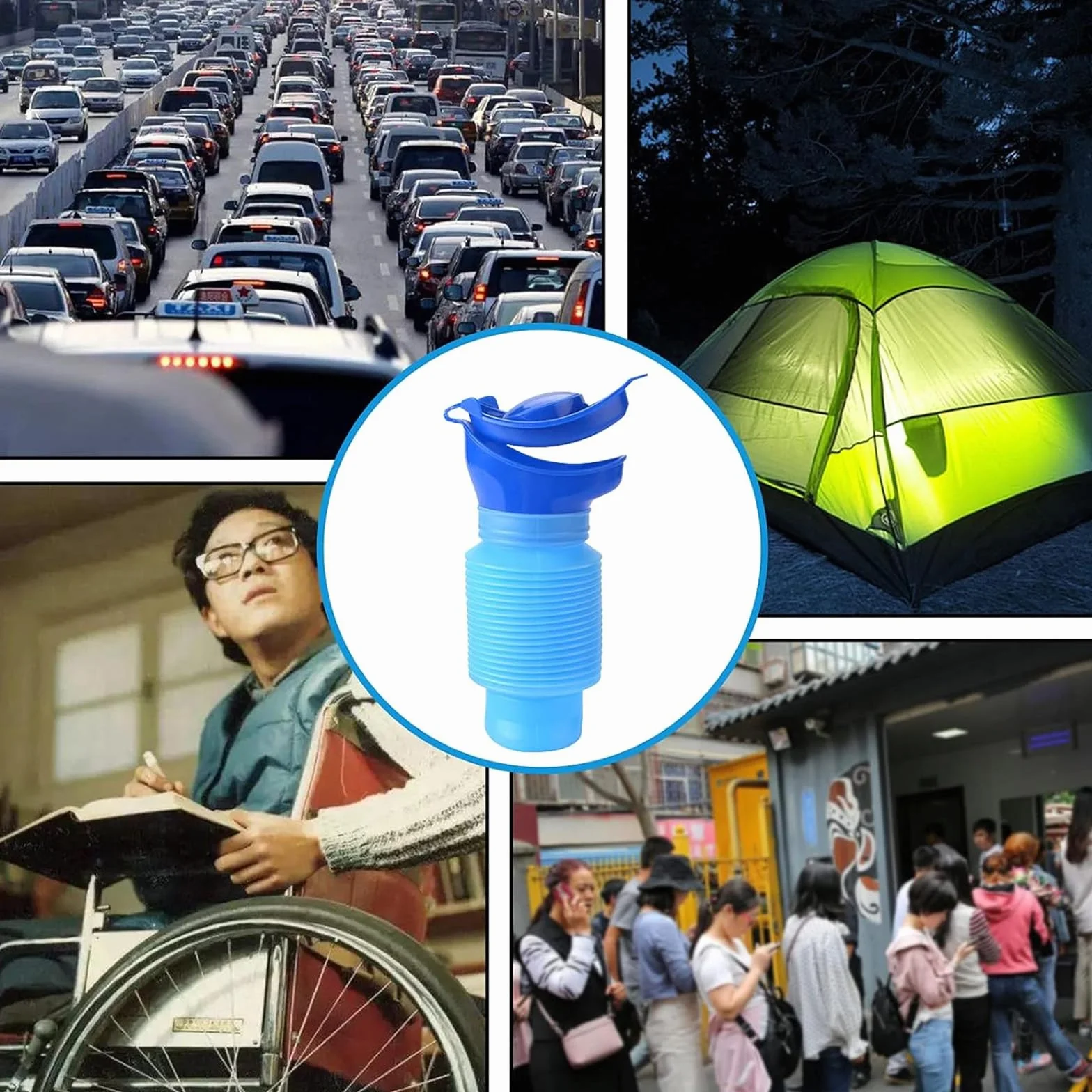 Butelka na mocz, 2 sztuki, 750 ml, awaryjny pisuar, kurczliwy, przenośna, na kemping, do samochodu, w kolejce, dla mężczyzn i kobiet