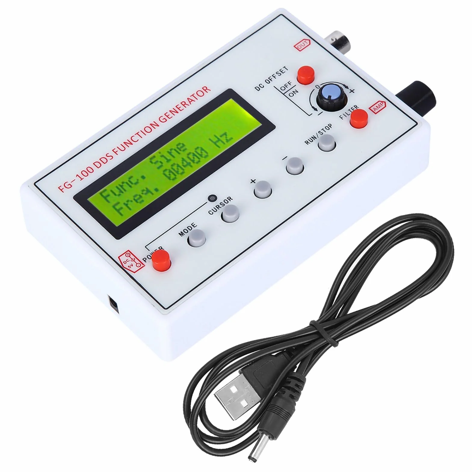 Generator Funkcji DDS, Sinusoida o Wysokiej Precyzji z Filtrem, 1 Hz–500 KHz, Licznik źródła Sygnału z Adapterem DC 5 V, do Kalibracji Oscyloskopu
