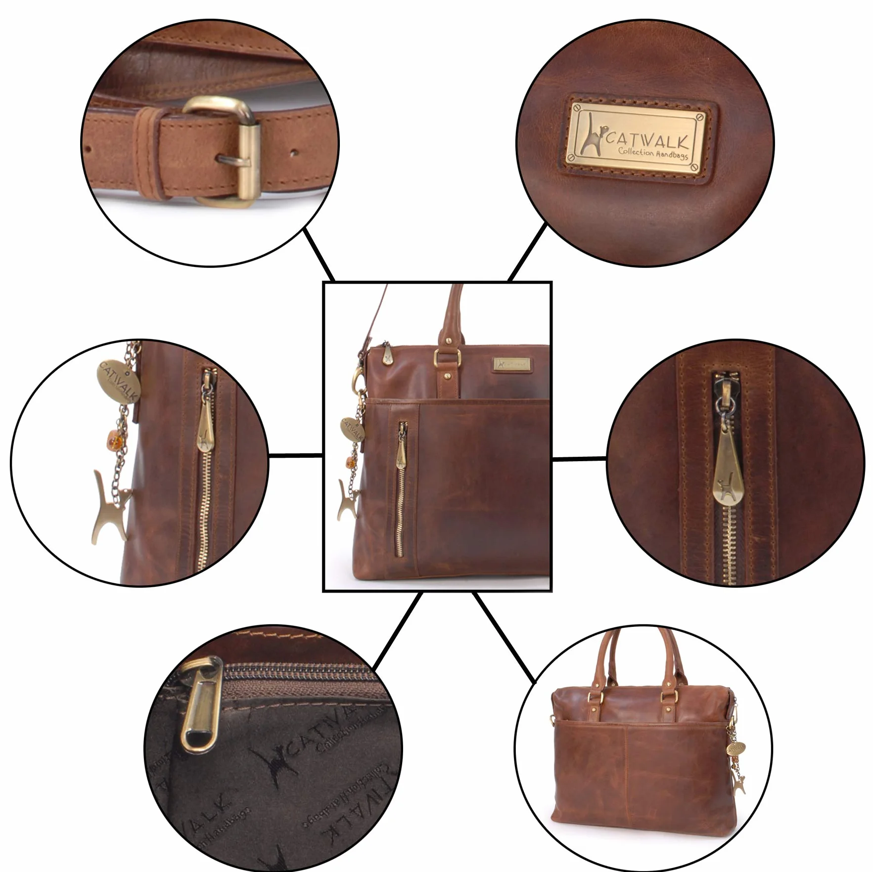Catwalk Collection Handbags - Duża Damska Skórzana Torebka Typu Tote - Torba na Laptopa do Pracy - Aktówka z Paskiem na Ramię - Adele