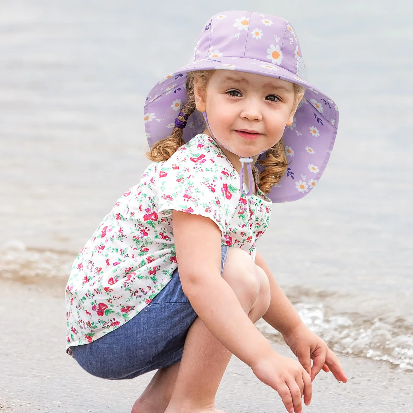 MASOCIO 2 szt. Dziecięcy kapelusz przeciwsłoneczny maluch letnie czapki osłona szyi z regulowanym sznurkiem na głowę i paskiem na podbródek dla dzieci w wieku 6 miesięcy - 6 lat