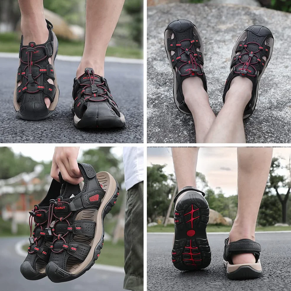 FLARUT Sandały Sportowe i Outdoorowe, Męskie Sandały Trekkingowe, Zamknięte, Skórzane, na Lato, Plażę, Turystyczne
