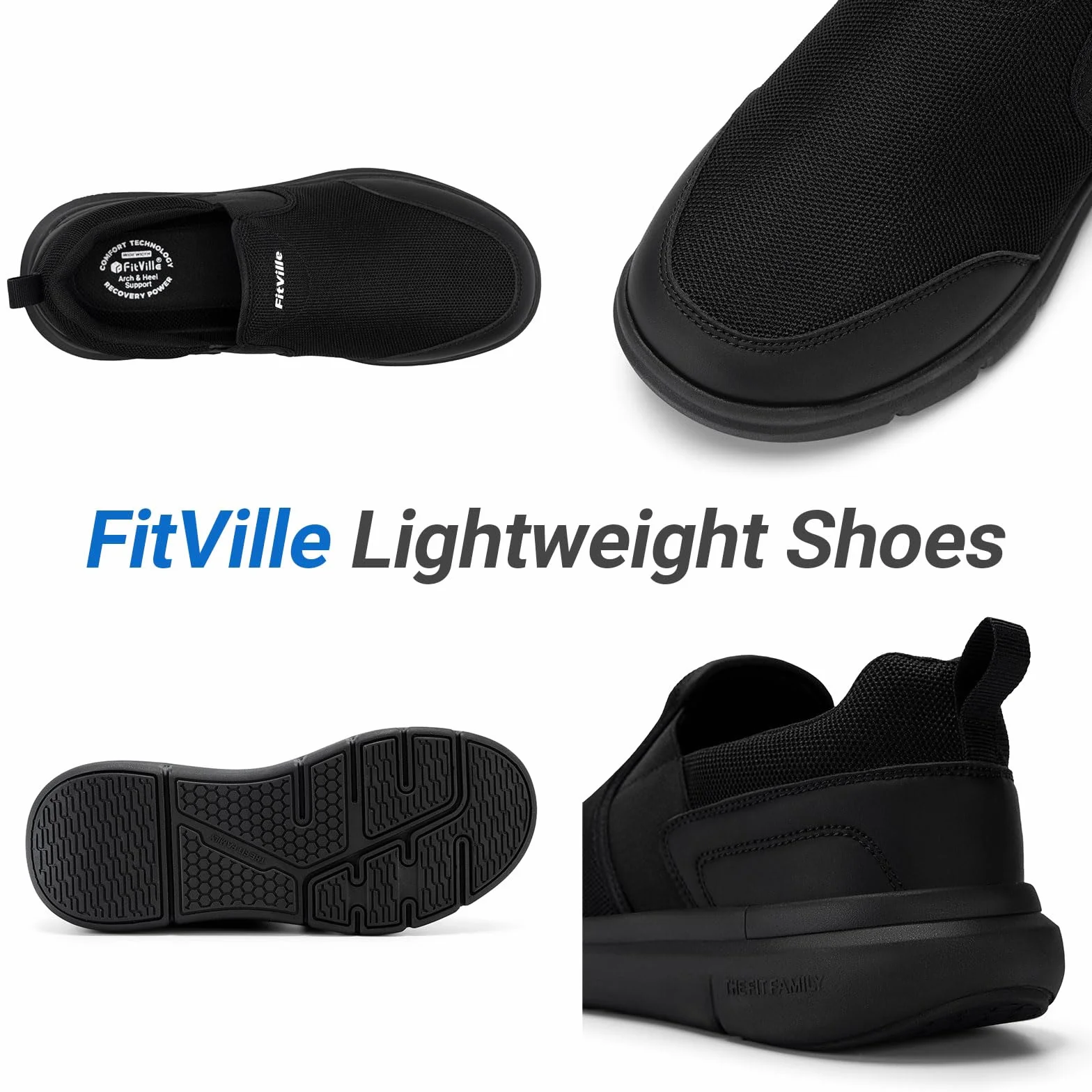 FitVille Slip On Sneaker Męskie bardzo szerokie buty treningowe Antypoślizgowe buty do chodzenia Szerokie buty outdoorowe Wygodne lekkie oddychające buty codzienne