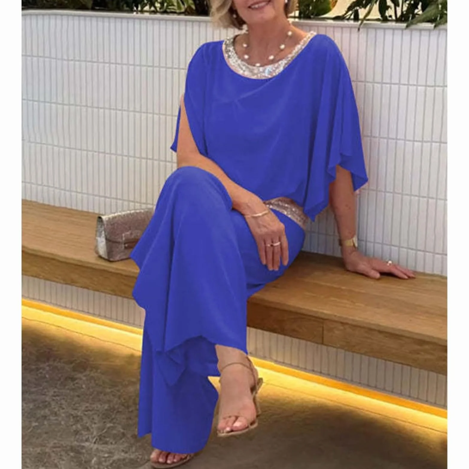 Elegancki dwuczęściowy zestaw z cekinami dla kobiet eleganckie cekinowe garnitury półformalne spodnie garnitury na wesele wieczorne przyjęcie