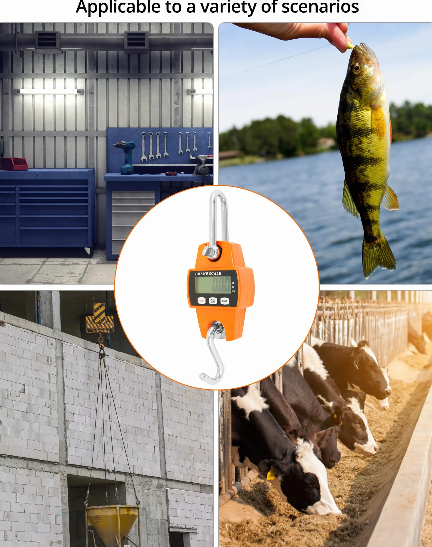 QWORK® Cyfrowa waga wisząca, 300 kg / 660 lb, aluminiowa cyfrowa waga bagażowa, do ważenia na nabrzeżu, surowców stalowych, wędkarstwa