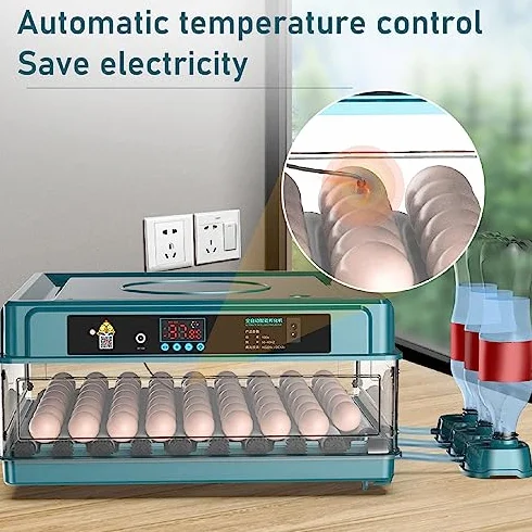 Inkubator W Pełni Automatyczny Inkubator do Jaj Kurzych 9-35 Inkubator do Jaj z Wydajnym Oświetleniem LED Wylęgarnia dla Kurczaków Gęsi Kaczki Gołębie Przepiórki Ptaki (Wtyczka UE 220 V 64 Jaja)