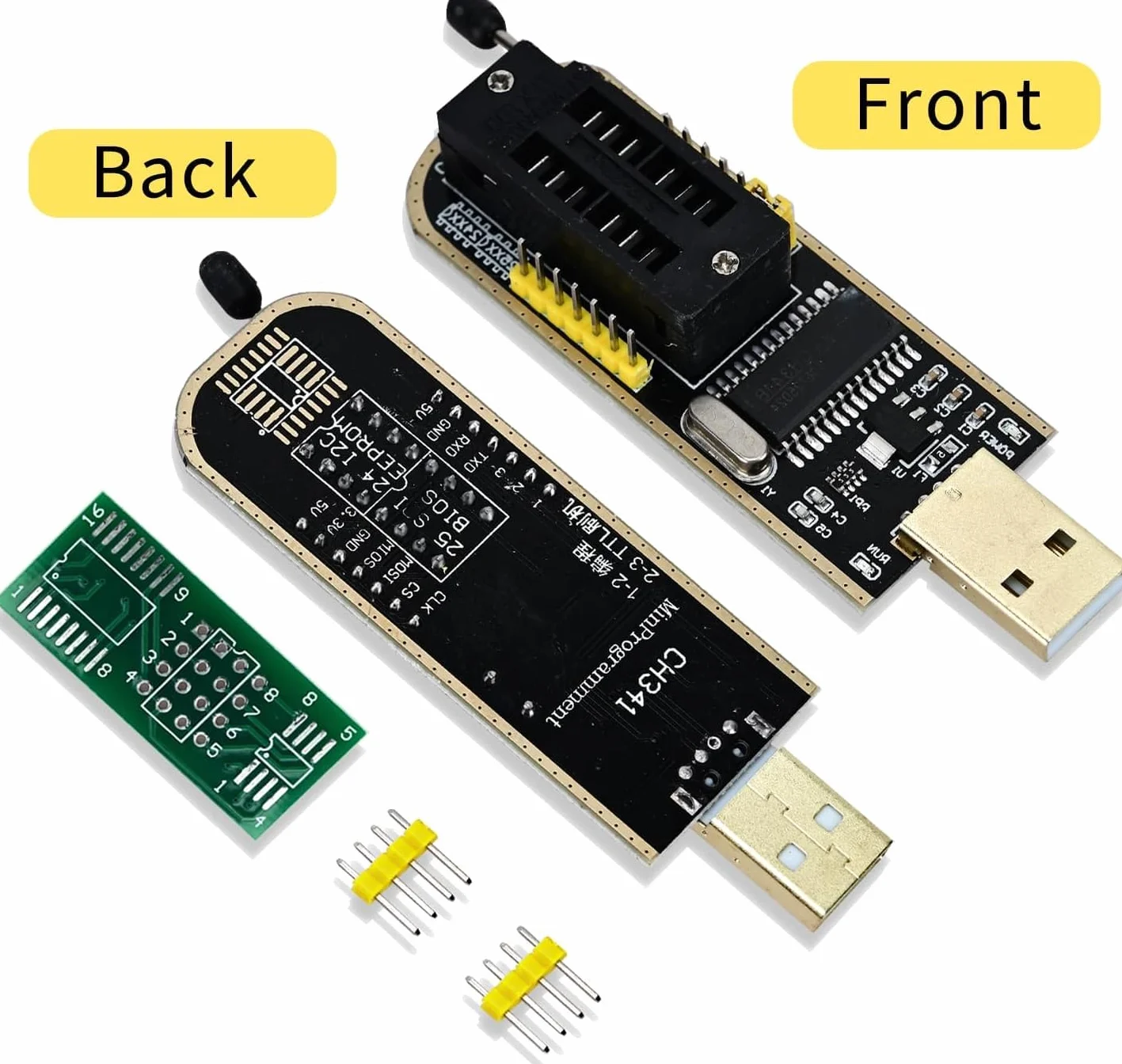 CH341A Programator i zdejmowany organizer na klipsy testowe SOP8, CH341A+SOP8 podwójna płytka Flash Chip IC klipsy testowe serii 25 Flash BIOS USB moduł programisty (pojedynczy klips + USB)