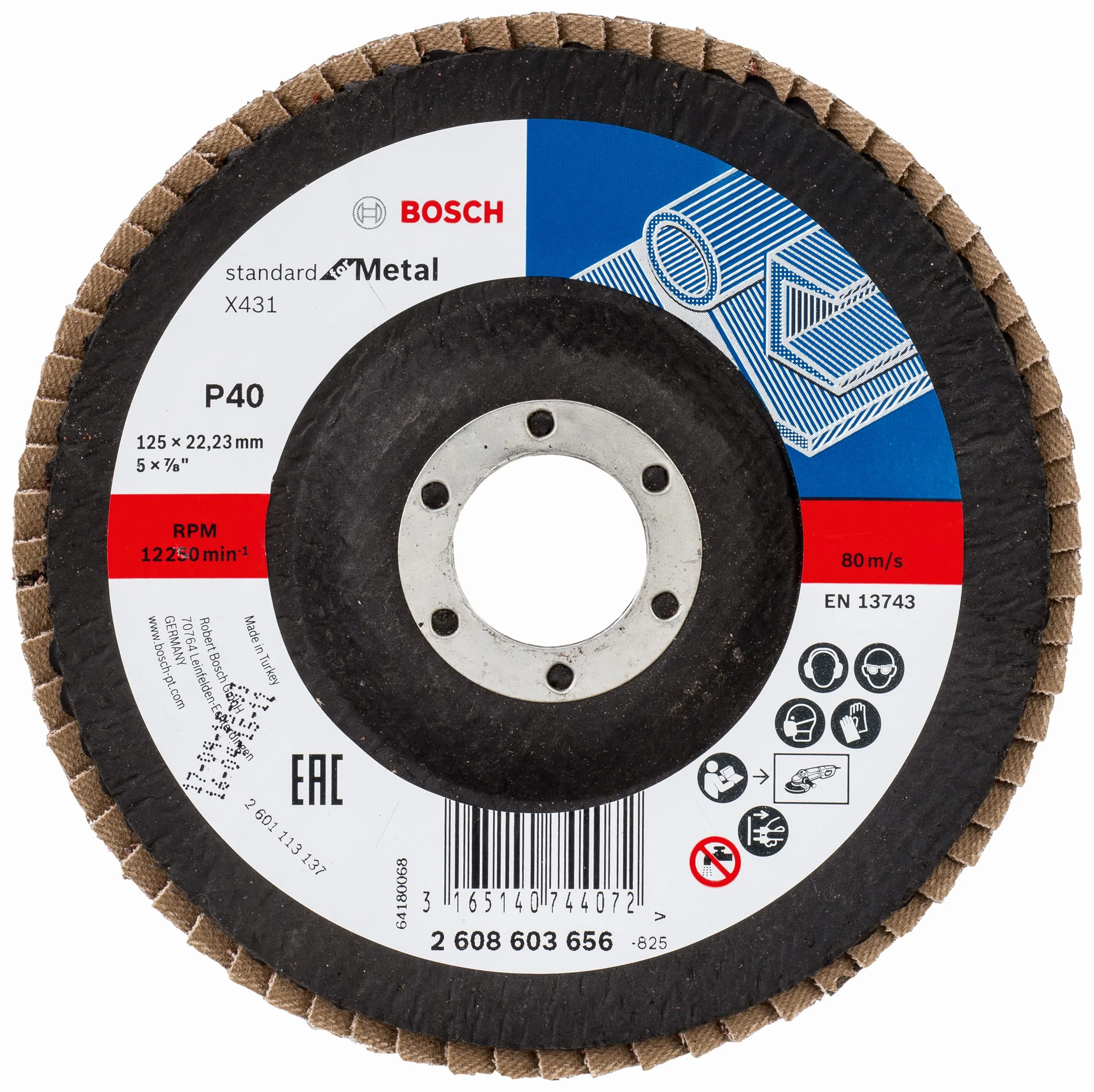 Bosch Professional Tarcza Listkowa X431 Standard For Metal+Wood 125mm G40 Wygięta (do stali, spawów, drewna, Akcesoria do Szlifierek Kątowych)