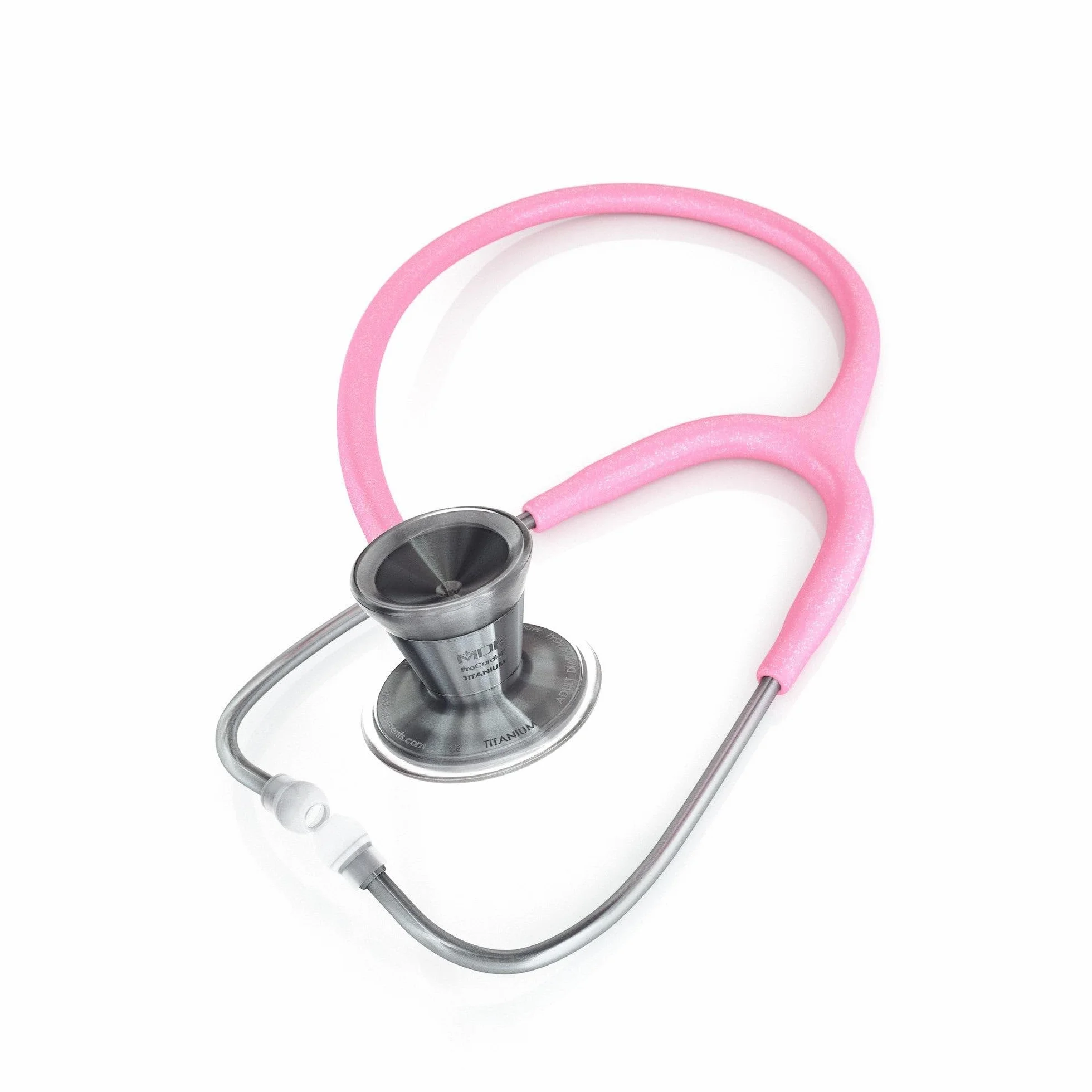 MDF Instruments ProCardial Stetoskop kardiologiczny, lekki tytan, dla dorosłych, podwójna głowica, różowy wąż brokatowy, część piersiowa-zestaw słuchawkowy Metalika, MDF797TGL01MT+ MDF etui podróżne