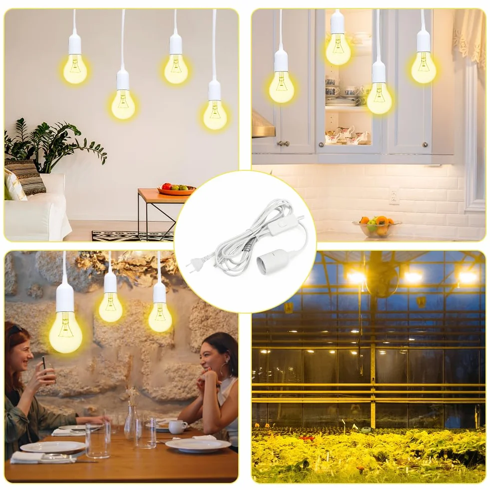 2 sztuki oprawek E27 z przełącznikiem, adapter gniazda wtykowego E27, przewód zasilający 2 m i wtyczka UE do lamp DIY, do zawieszenia lampy, lampa wisząca, salon, kuchnia, kolor biały