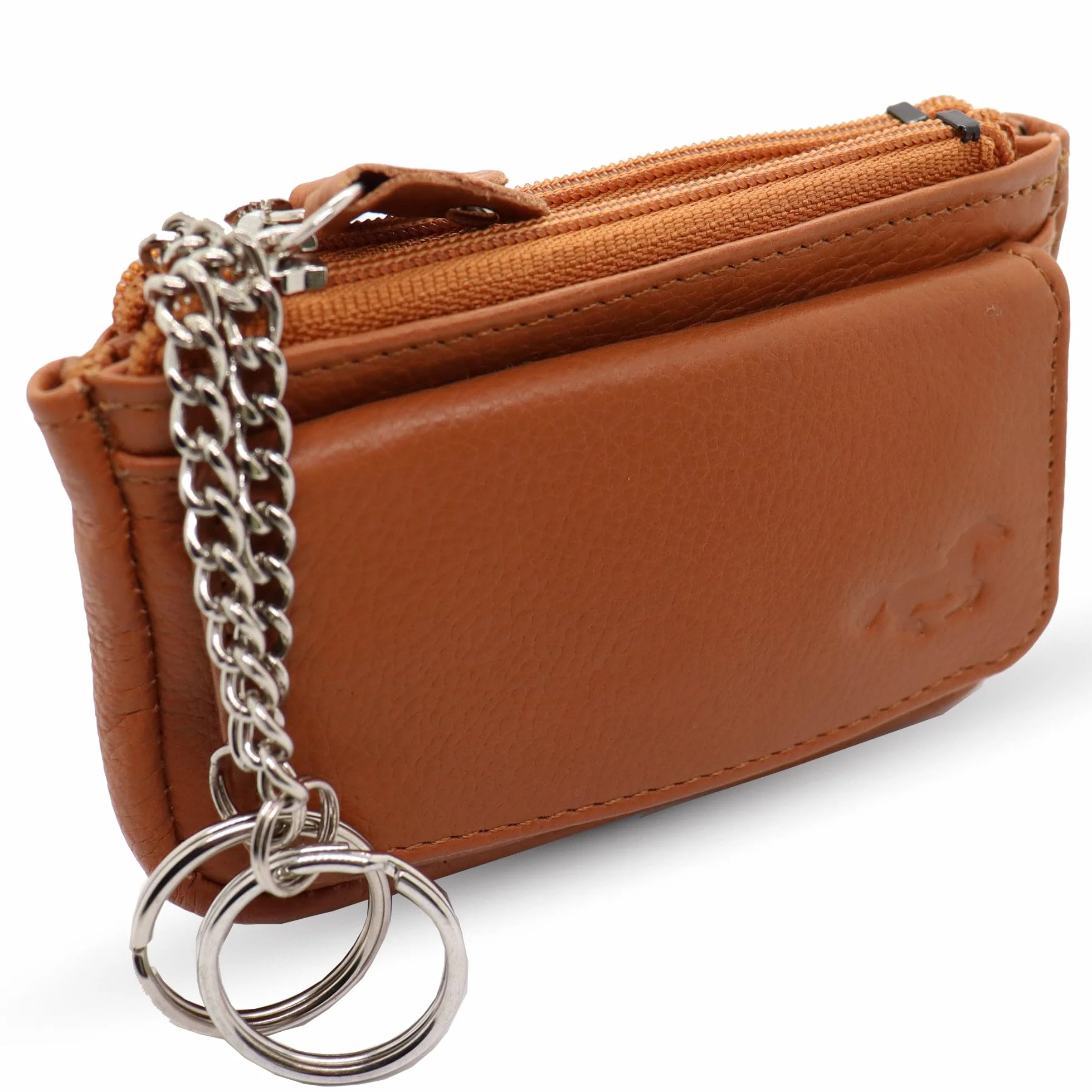Safekeepers Skórzane etui na klucze mała kieszeń z zamkiem błyskawicznym Cognac Brown