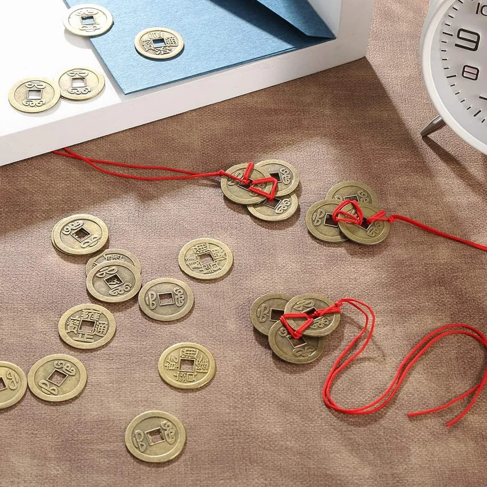 50 sztuk monet na szczęście I-Ching dla zdrowia i dobrobytu, chińskie monety Feng Shui, 2 cm, brąz, moneta wisząca