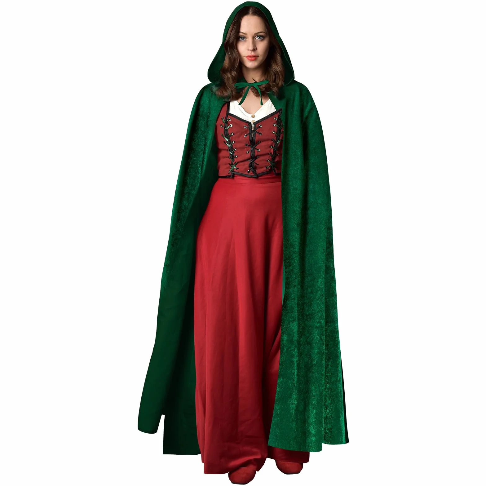 AOOWU Zielona peleryna, Halloween, peleryna z kapturem, czarownica, akcesoria do cosplay, kostium dla dorosłych, ponury żniwiarz, peleryna, długi płaszcz dla wampira, na Halloween, imprezę rodzinną