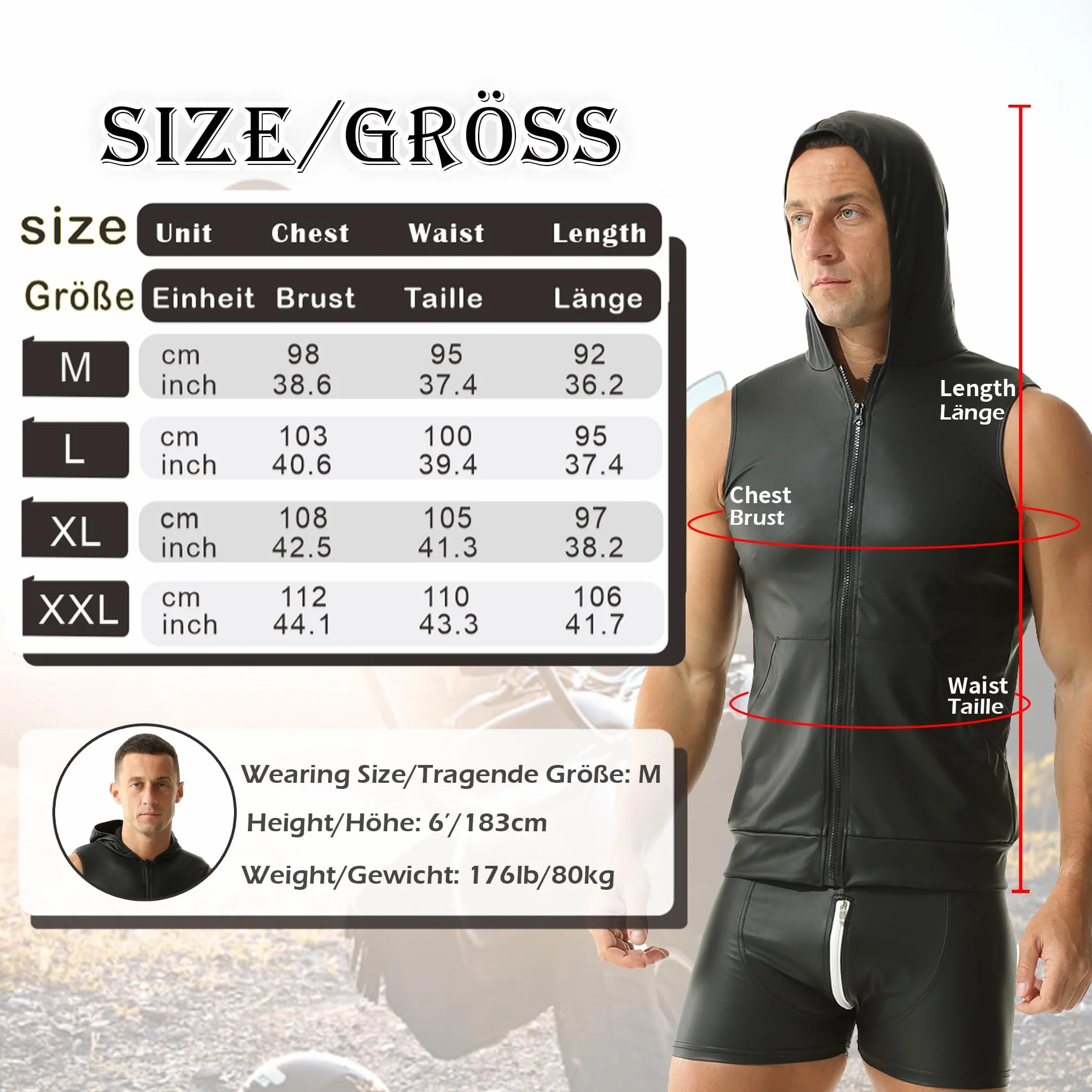 YUFEIDA Męskie podkoszulki, bez rękawów, podkoszulek ze sztucznej skóry, Muscle Fit, kamizelka, topy, koszule, modne podkoszulki