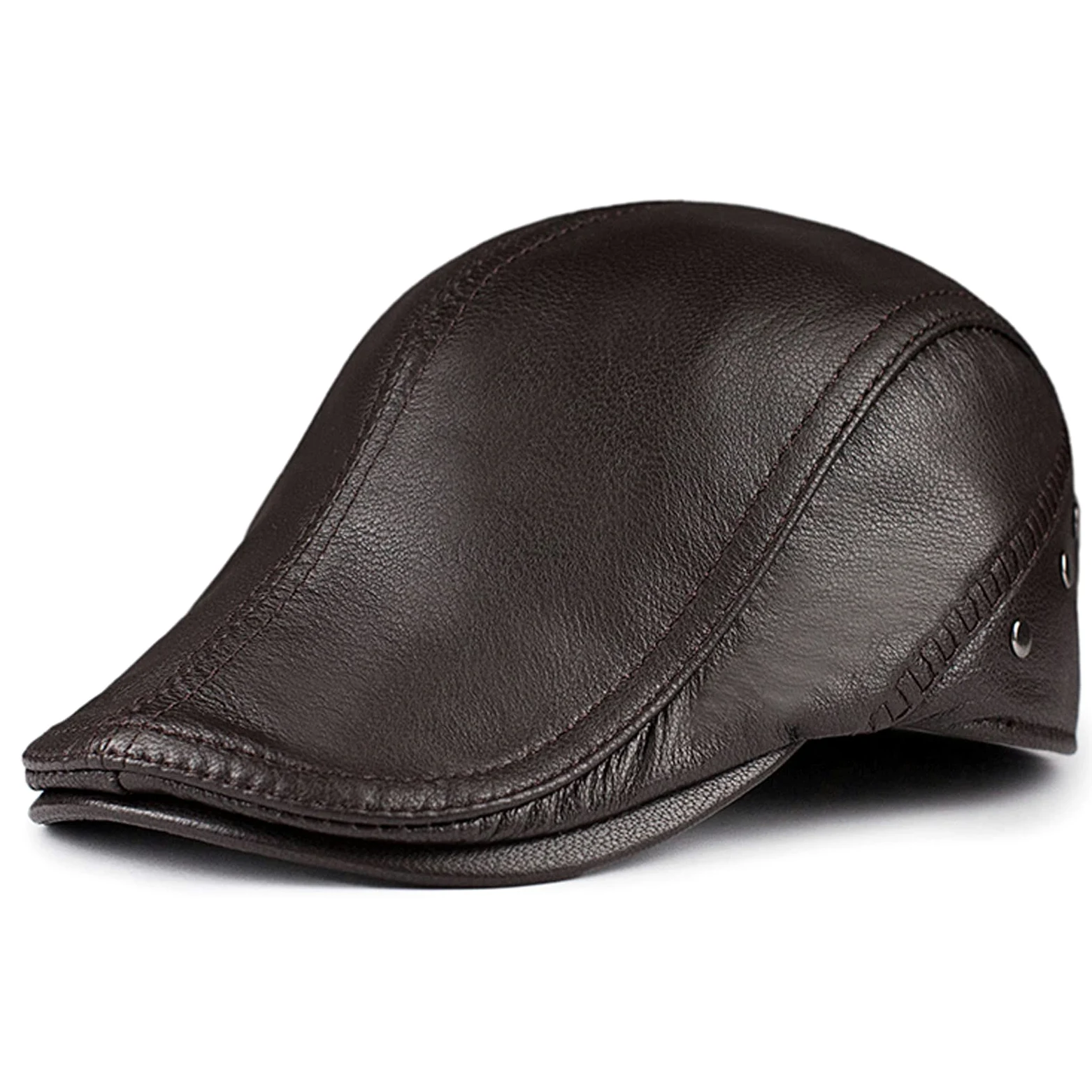 czapki męskie, czapka zimowa męska, czapka skórzana Ivy Gatsby czapka gazeciarz czapka, czapki kierowcy dla mężczyzn czapka termiczna z kaczym dziobem,Dark brown,XXL (59 60cm)