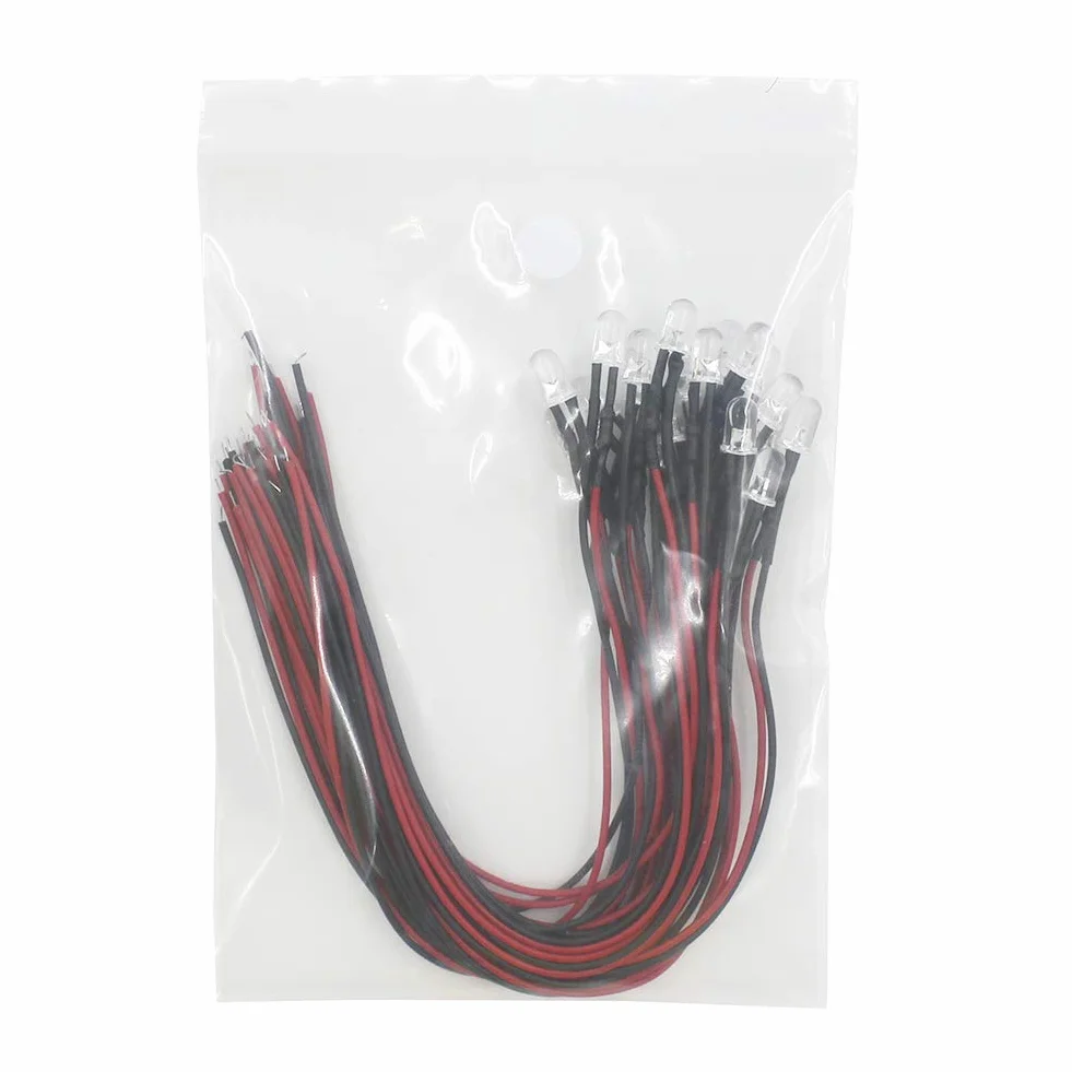 20 szt. 5 mm ultra jasne 12 V wstępnie przewodowe diody LED + 20 szt. 5 mm plastikowy uchwyt LED oświetlenie uchwyty montażowe (ciepła biel)