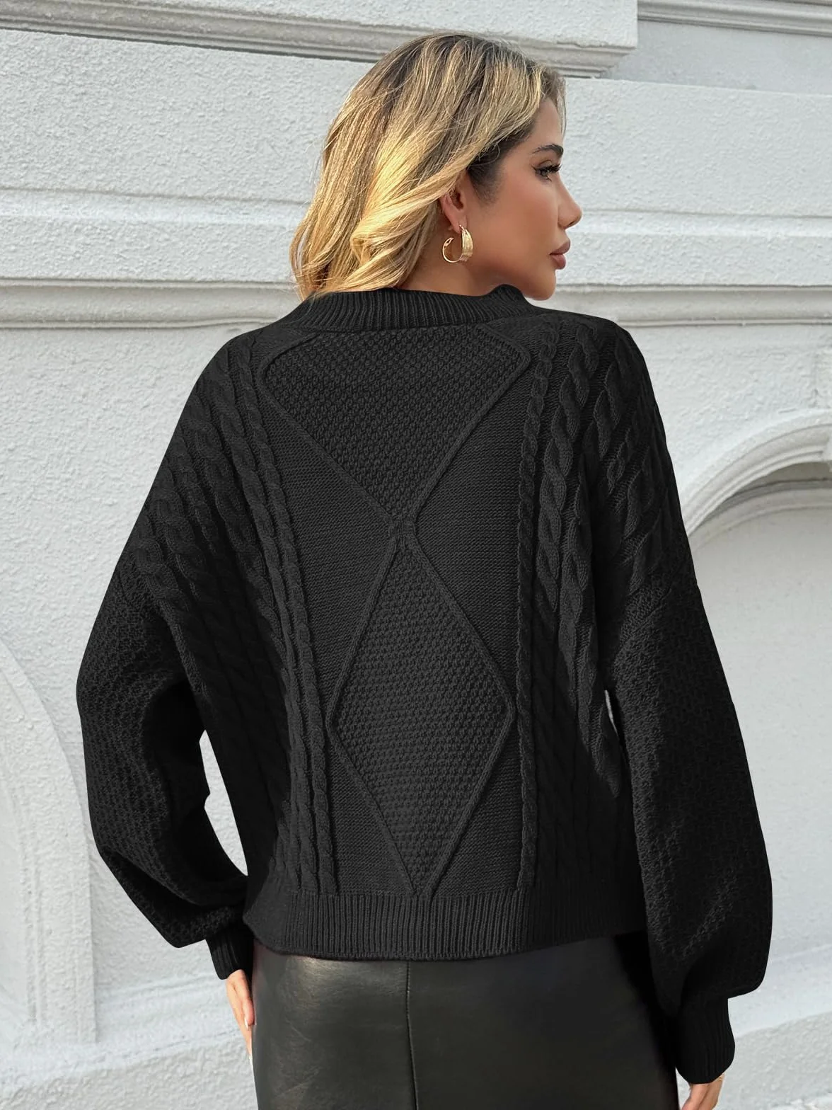 Fisoew Damski sweter oversize, okrągły dekolt, wzór warkocza, długi rękaw, sweter z dzianiny, na zimę, gruby sweter
