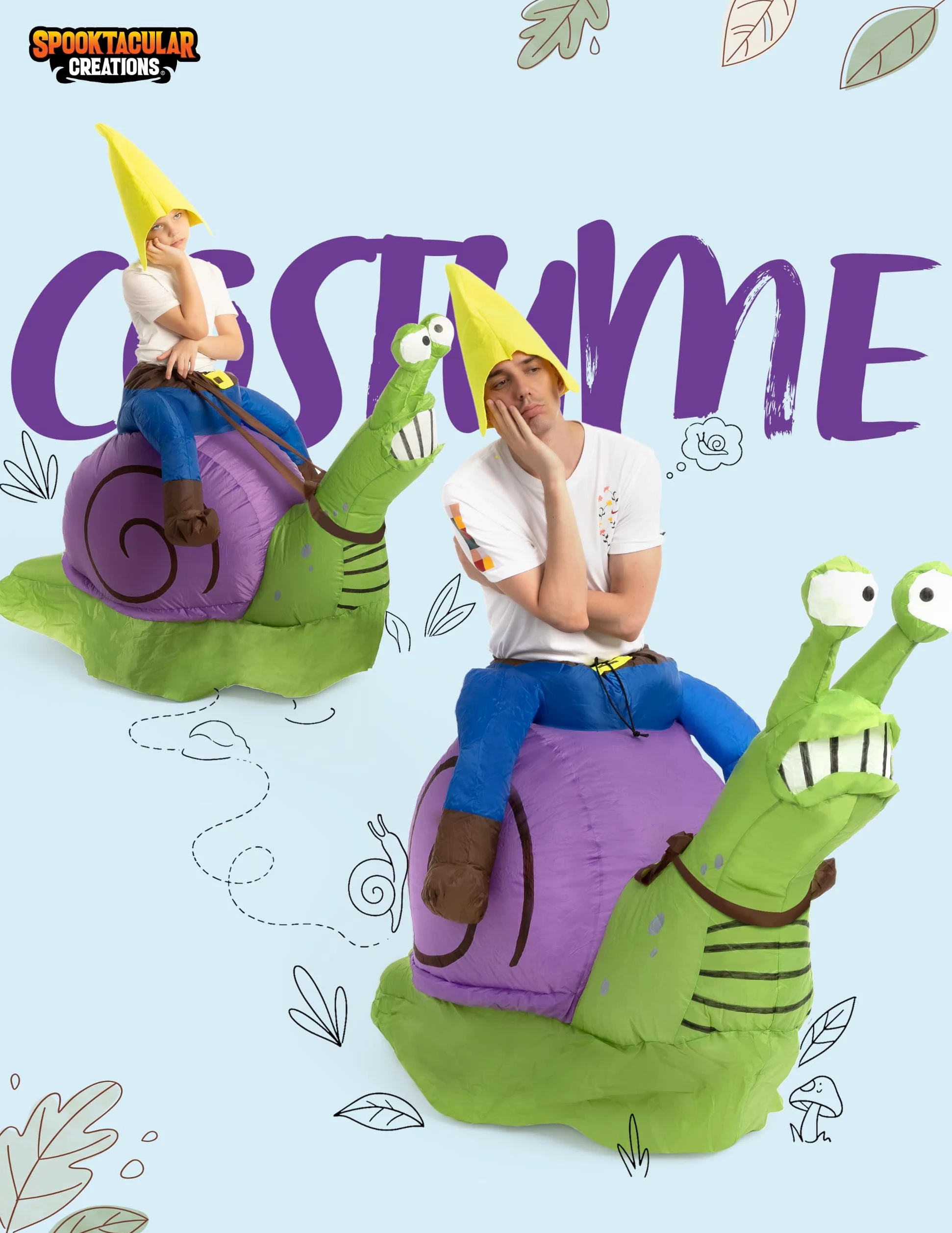 Spooktacular Creations Nadmuchiwany kostium na Halloween, krasnal do jazdy na ślimaku, kostium zwierzęcy, dmuchany kostium na Halloween, imprezy przebierane - dla dorosłych, unisex, jeden rozmiar,