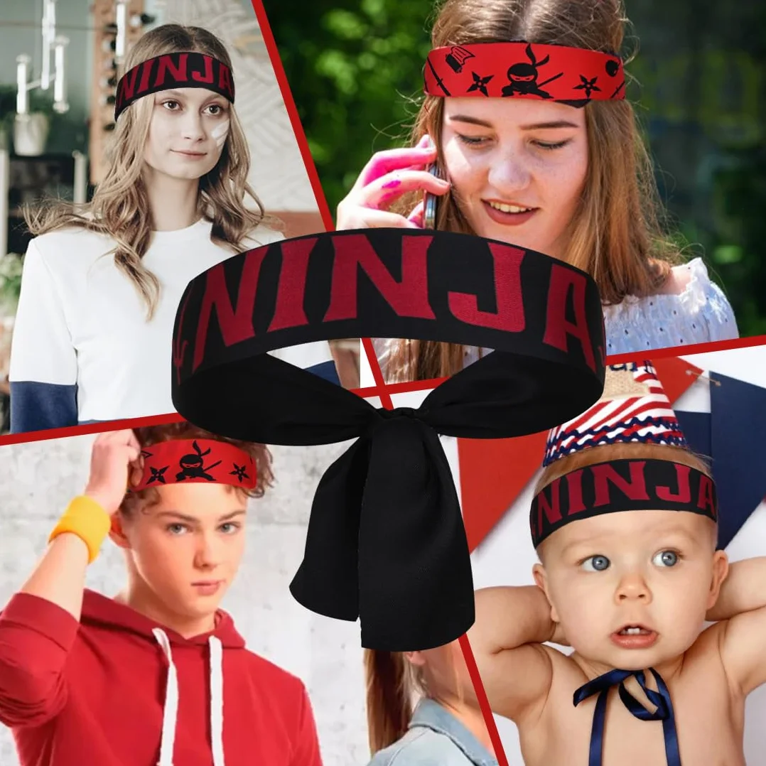 4 opaski na głowę ninja, akcesoria na imprezę, dekoracja na urodziny dziecka, prezenty dla gości na karate, Boże Narodzenie, urodziny