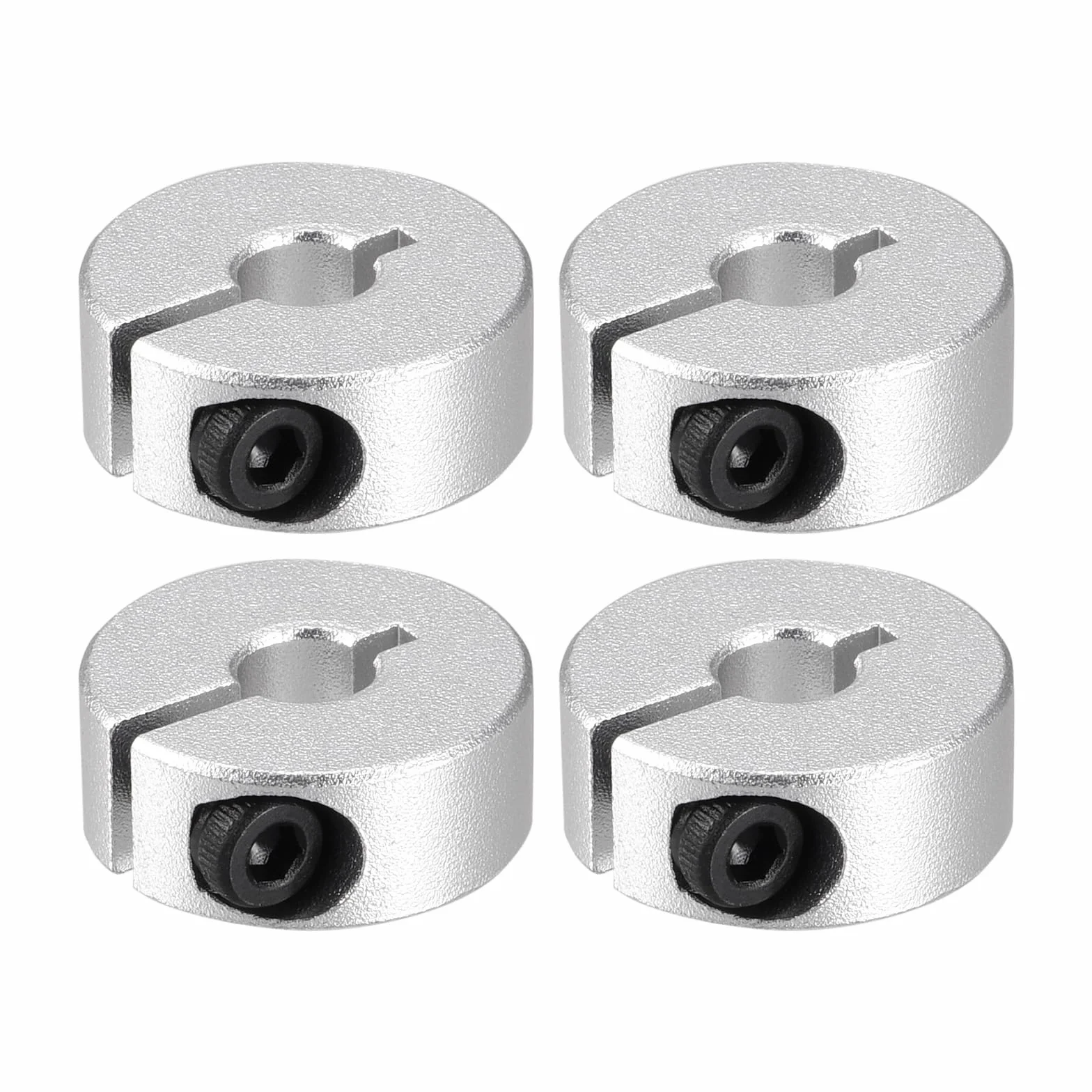 PATIKIL Otwór 8 mm pojedynczy kołnierz zaciskowy dzielony 25 mm lub 8 mm grubość, 4 szt. Kołnierz blokujący ze stopu aluminium ze śrubą mocującą dla przemysłu maszynowego, srebrny