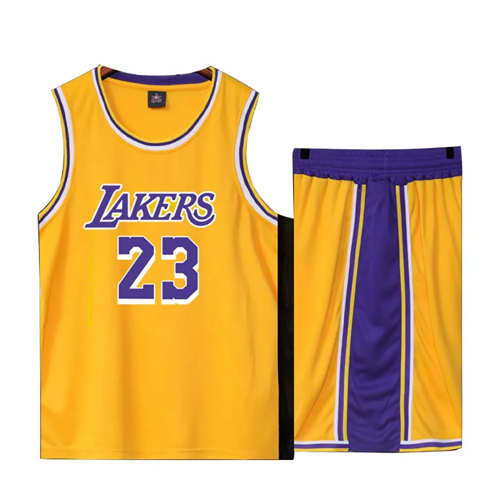 Koszulka do koszykówki dla fanów Lebron Raymone James No.23 Lakers, koszykówka, bez rękawów, garnitur dla dzieci i dorosłych, czarno-fioletowa, sportowa koszulka + szorty, młodzieżowa, biała, żółta