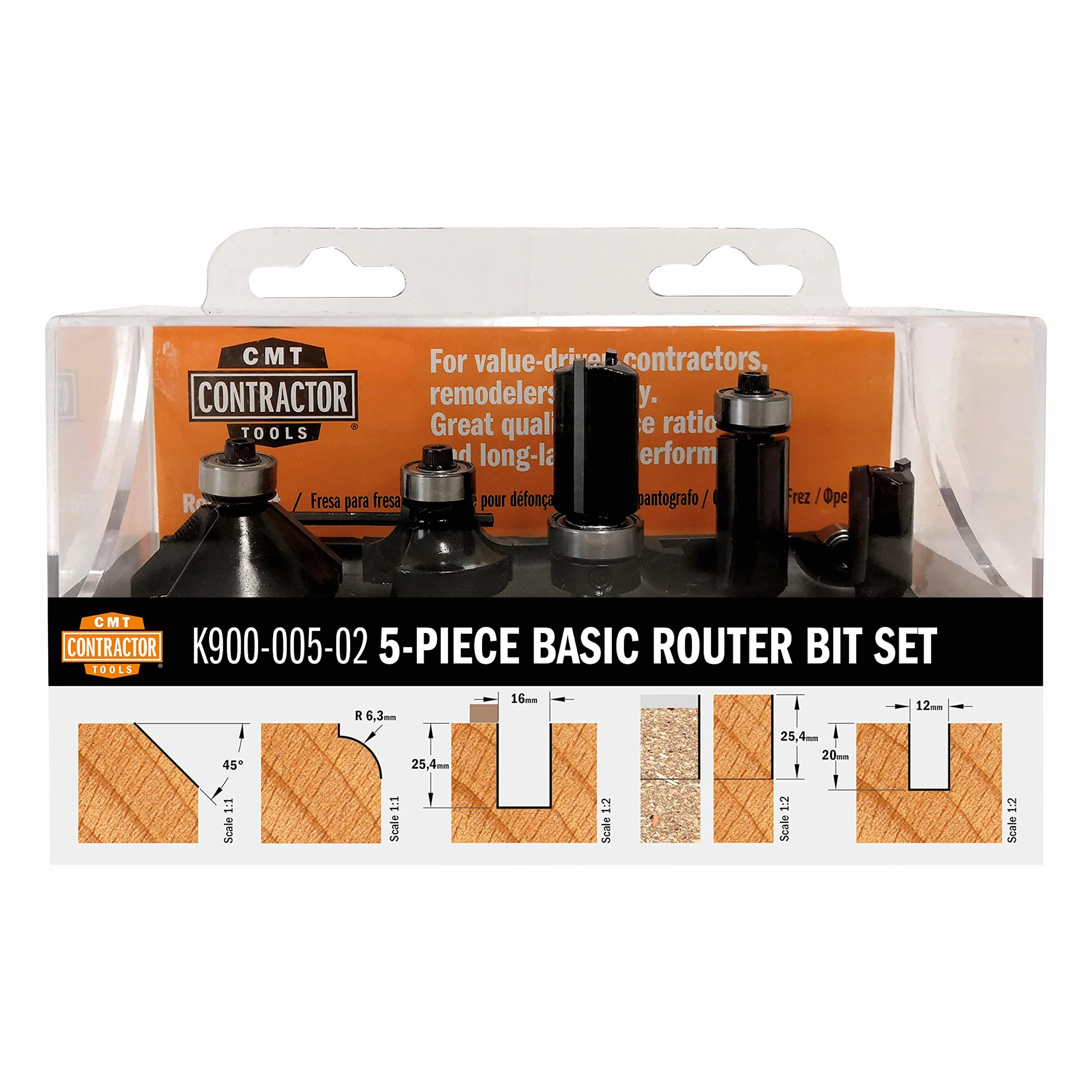 CMT ORANGE TOOLS K900-005-02 ZESTAW 5 FRESE DIRIT/PROFILATE HW Z2 S = 8D = 12/16/12.7/25/35 DX