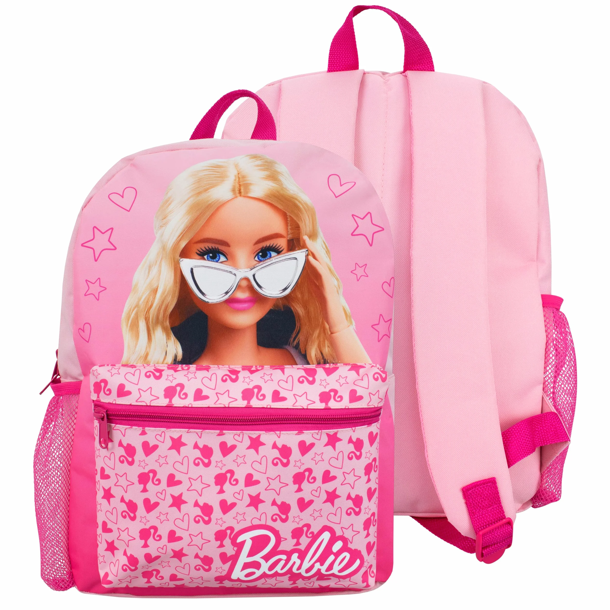 Zestaw Barbie Plecak i Torba na Lunch 4 części | Zestaw Torebki Szkolnej dla Dziewczynek | Plecak dla Dziewczynek, Torba na Lunch, Butelka na Wodę i Etui na Ołówki | Oficjalne Towary | Różowy