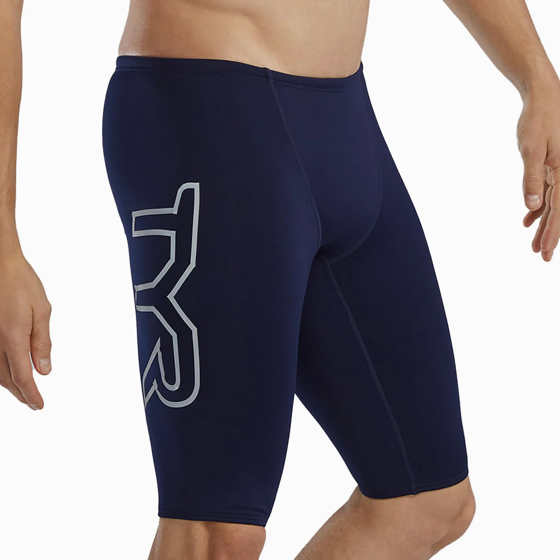 TYR Durafast Elite Solid Jammer Męskie kąpielówki, kolor granatowy/logo, rozmiar 42