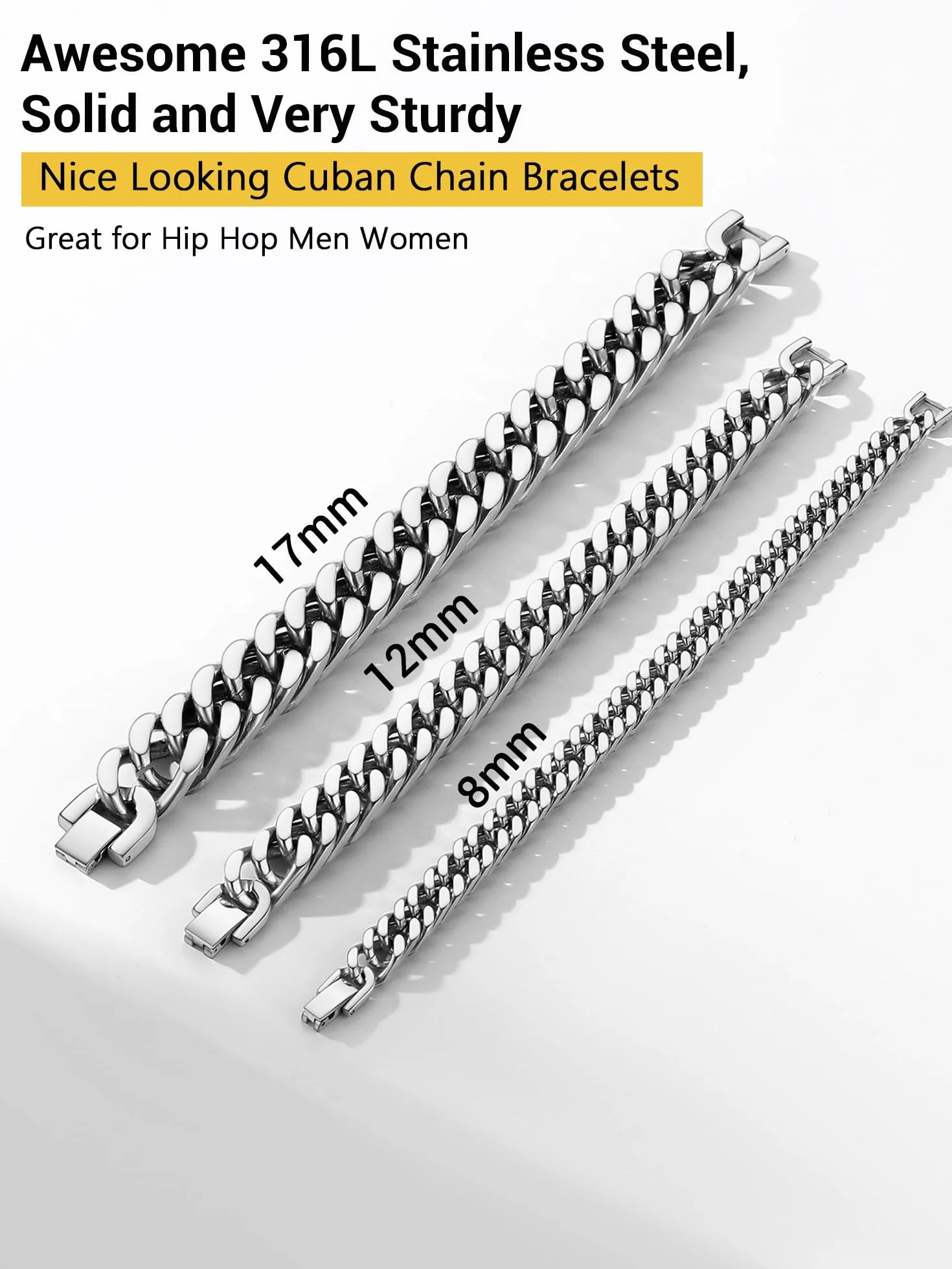 PROSTEEL Bransoletka łańcuszkowa kubańska 17 mm srebrna pozłacana czarna 19/21/23 cm